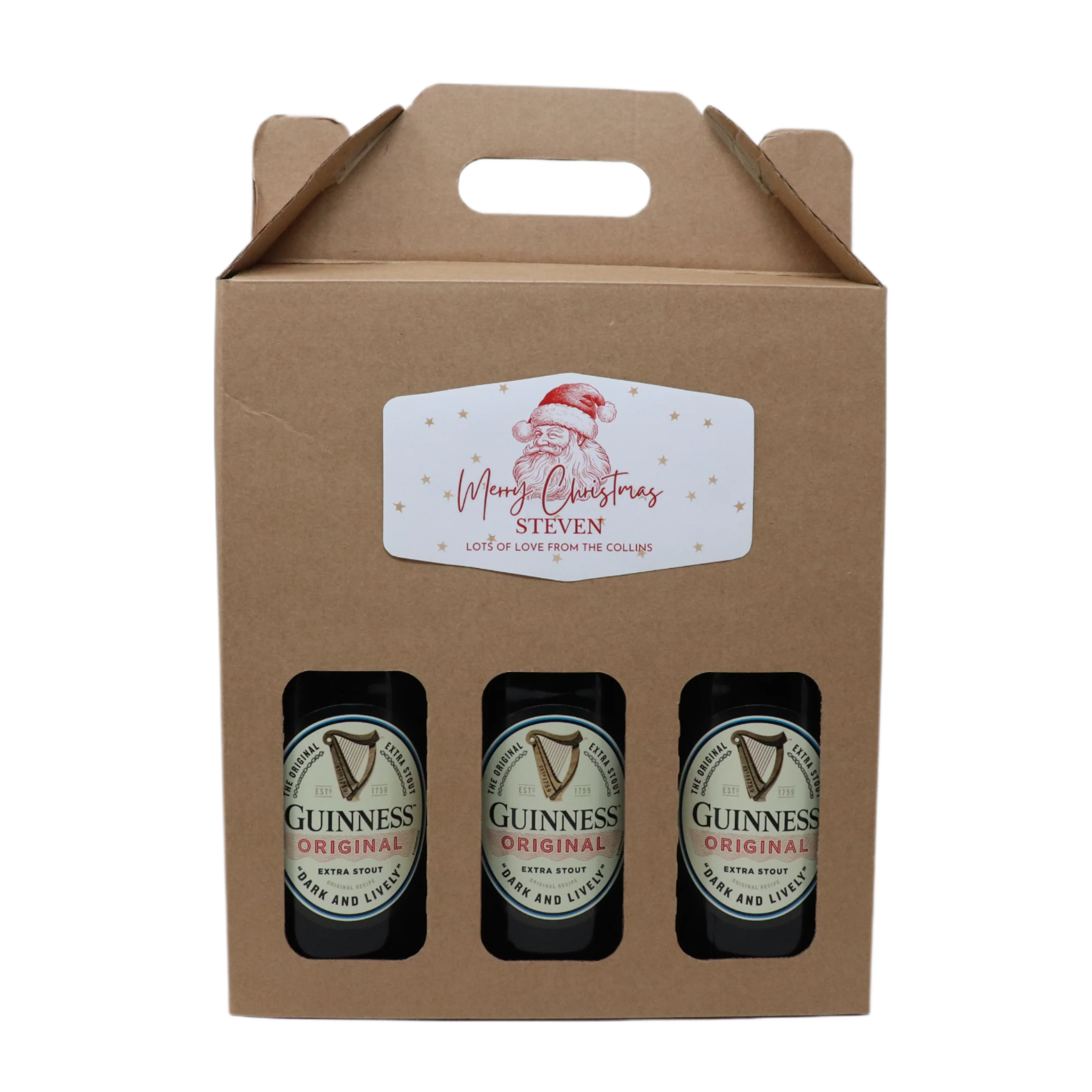 Personalised Kraft Box & 3 Bottles of Guinness Gift Set - Father Christmas Label