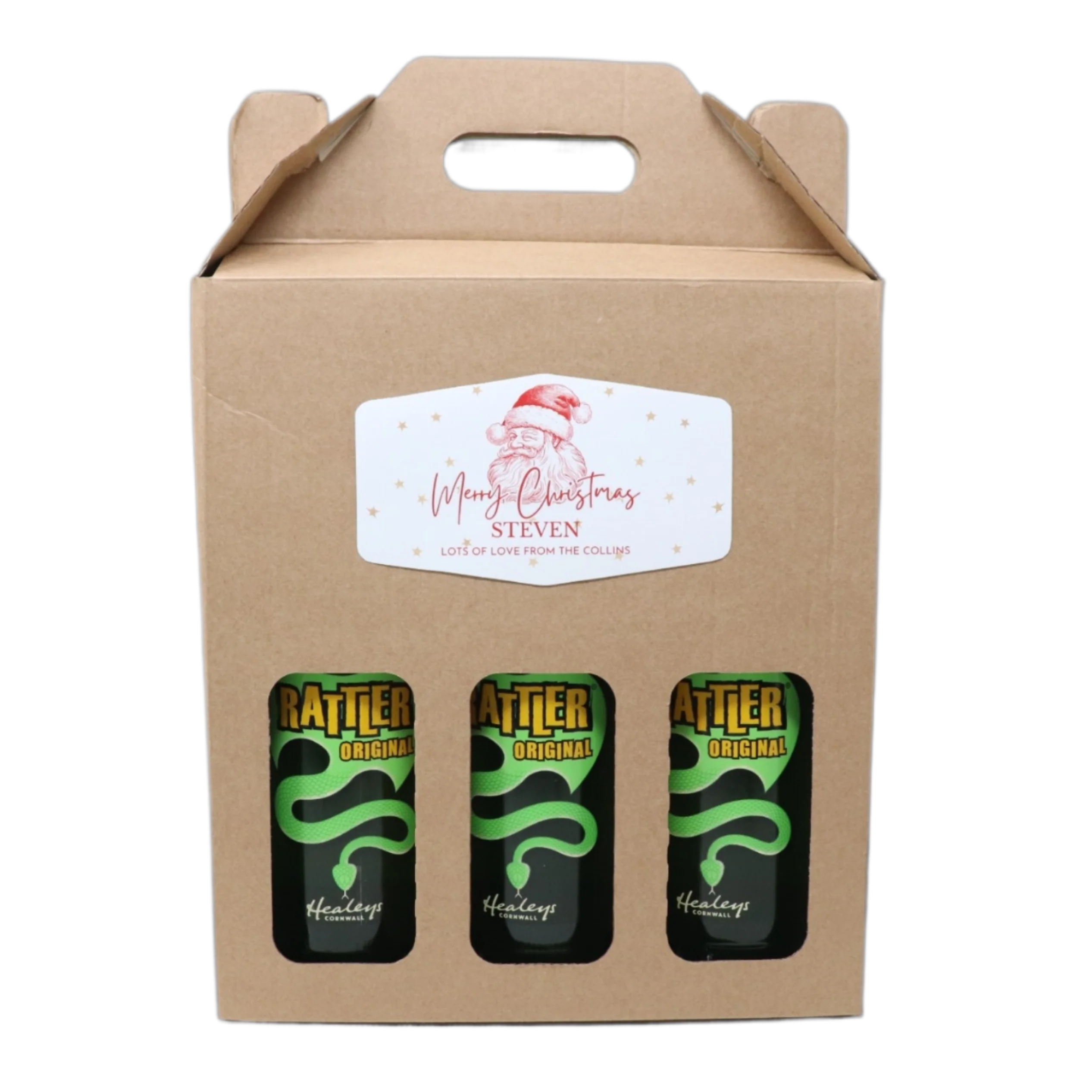 Personalised Kraft Cider Box & 3 Bottles of Cider Gift Set - Father Christmas Label