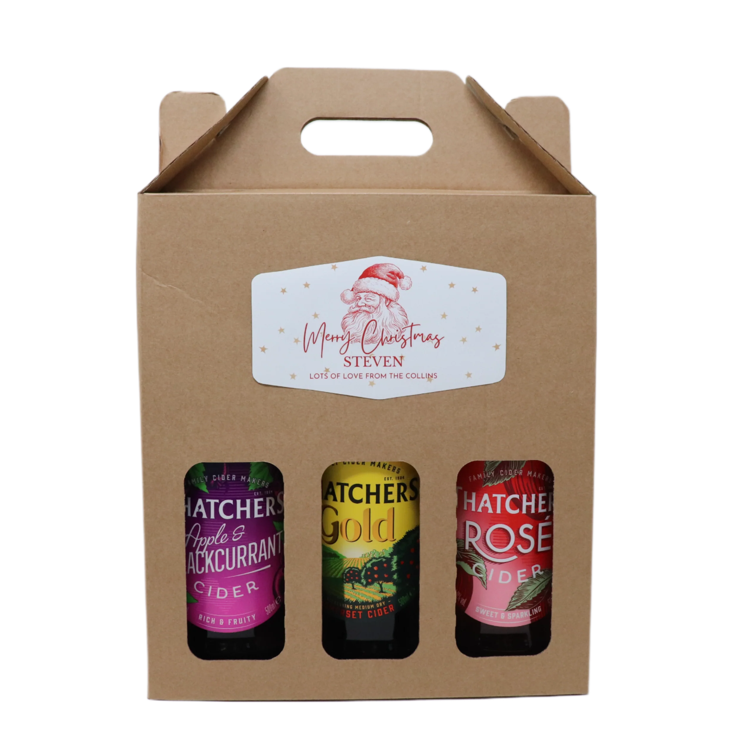 Personalised Kraft Cider Box & 3 Bottles of Cider Gift Set - Father Christmas Label - Image 2