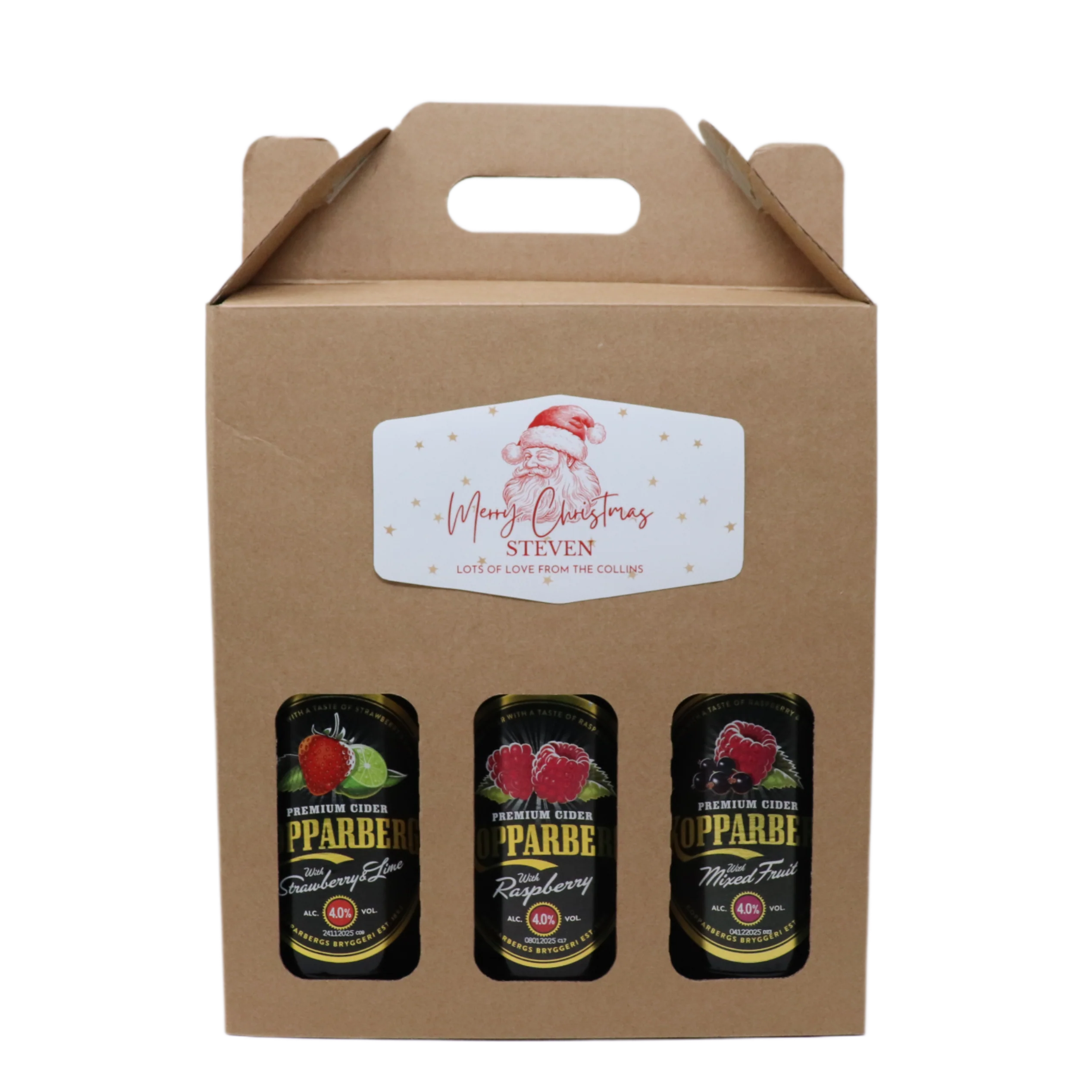 Personalised Kraft Cider Box & 3 Bottles of Cider Gift Set - Father Christmas Label - Image 3