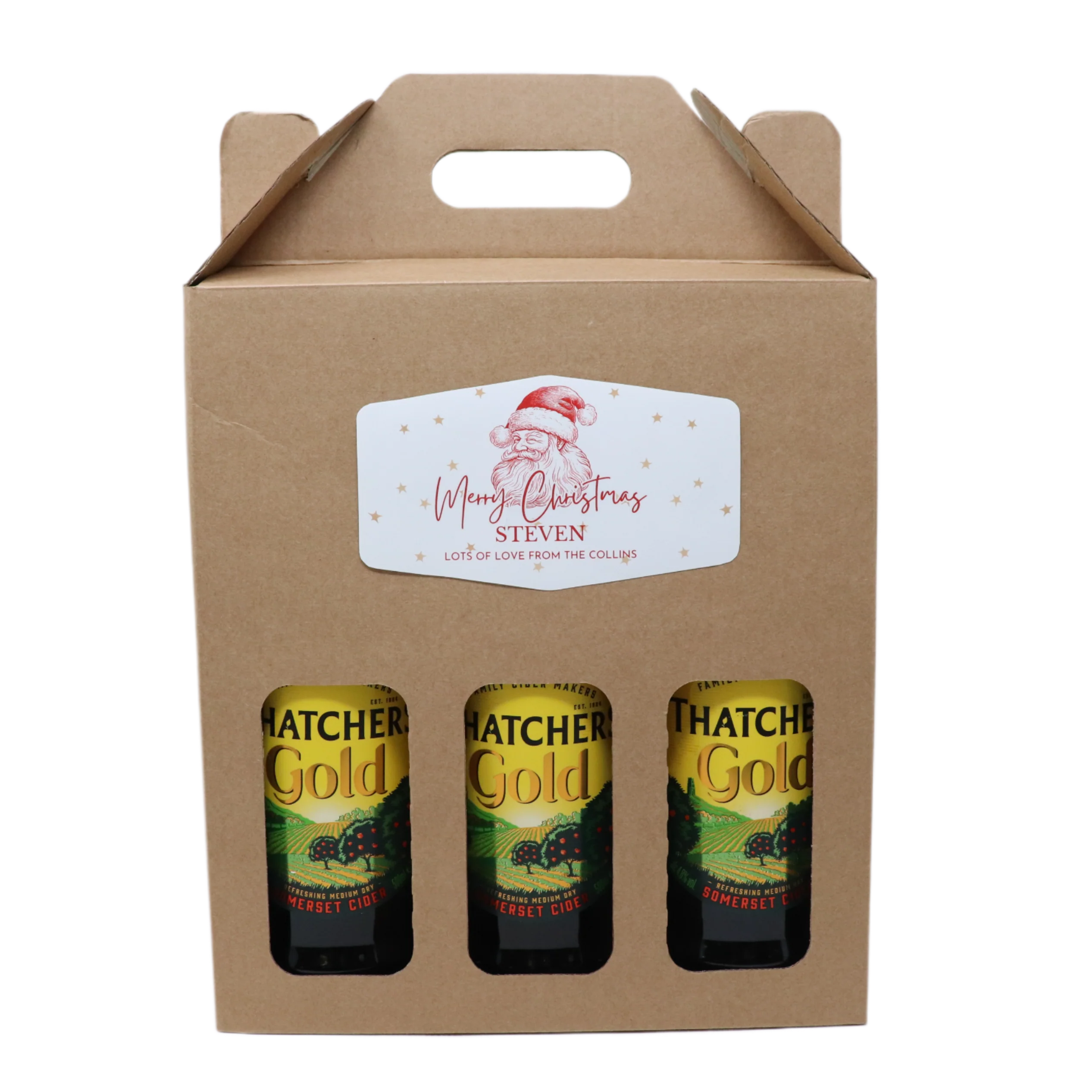 Personalised Kraft Cider Box & 3 Bottles of Cider Gift Set - Father Christmas Label - Image 5