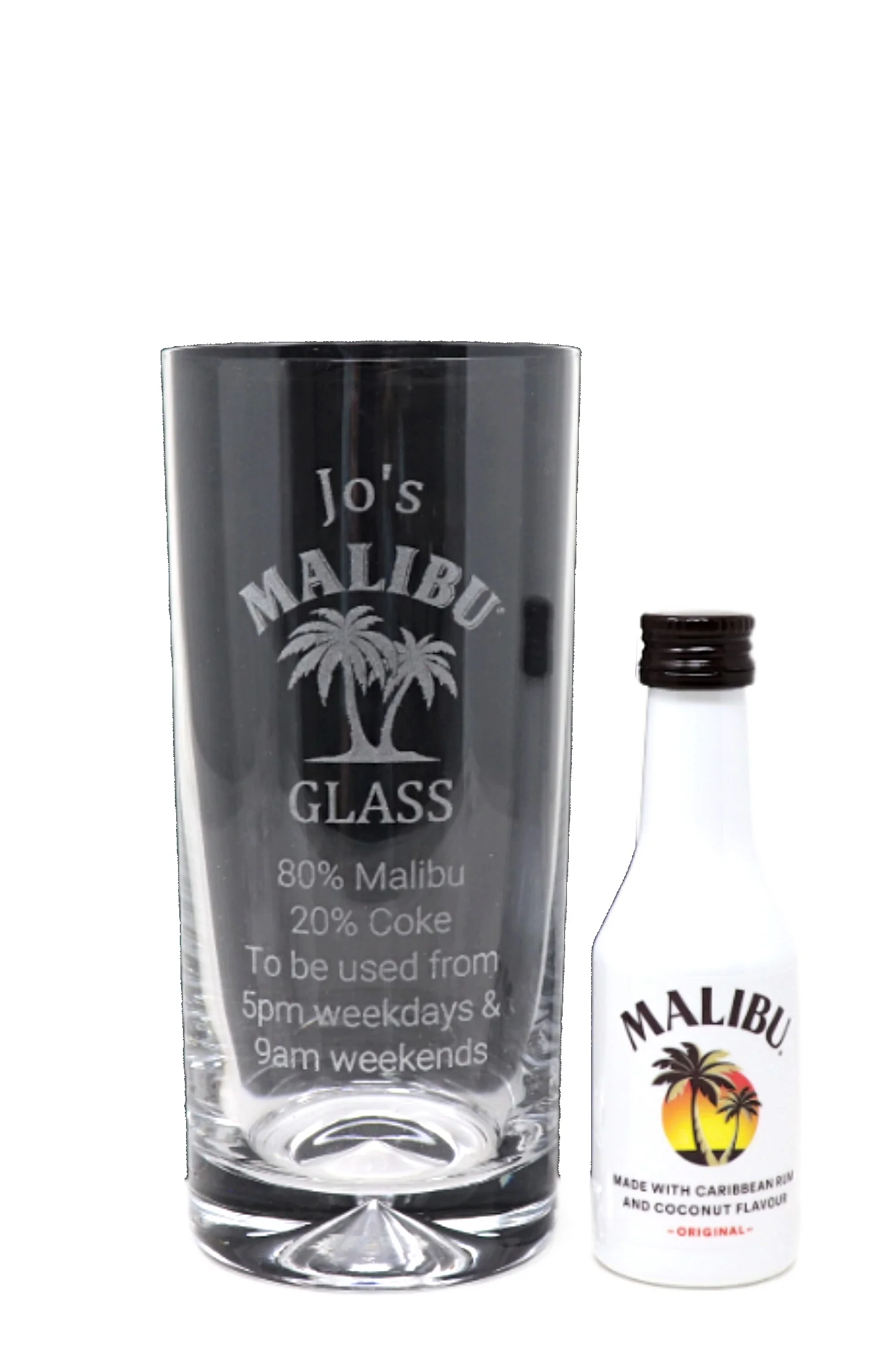 Personalised Engraved Highball Glass & Miniature Alcohol Gift Set - Malibu % Design - Image 4