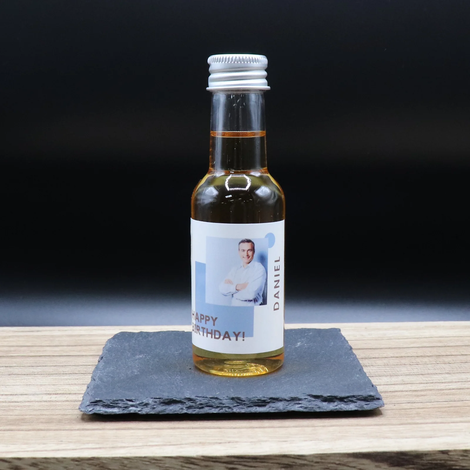 Personalised Miniature Alcohol Bottles - Birthday Blue Photo Design