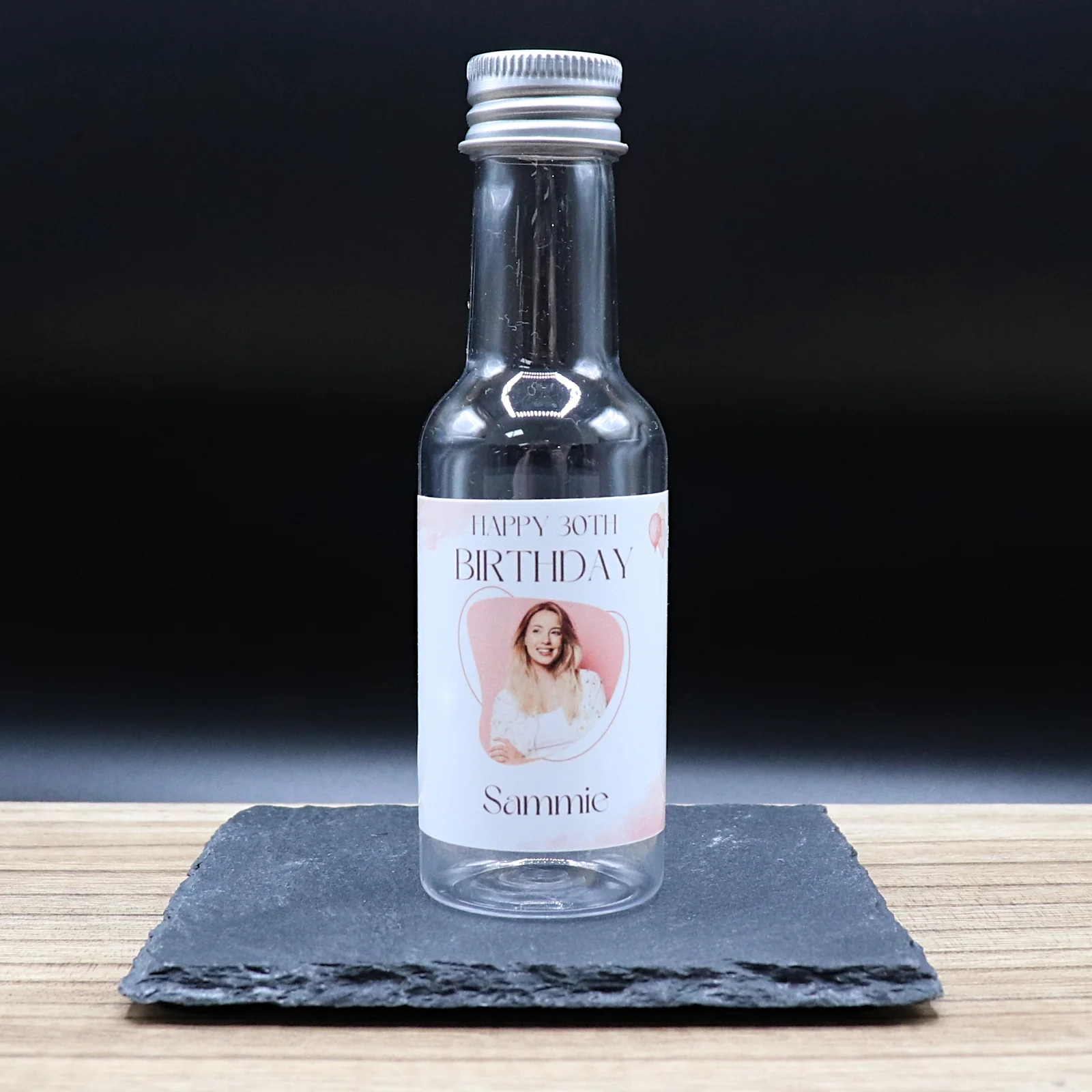 Personalised Miniature Alcohol Bottles - Birthday Pink Balloons Photo Design - Image 2