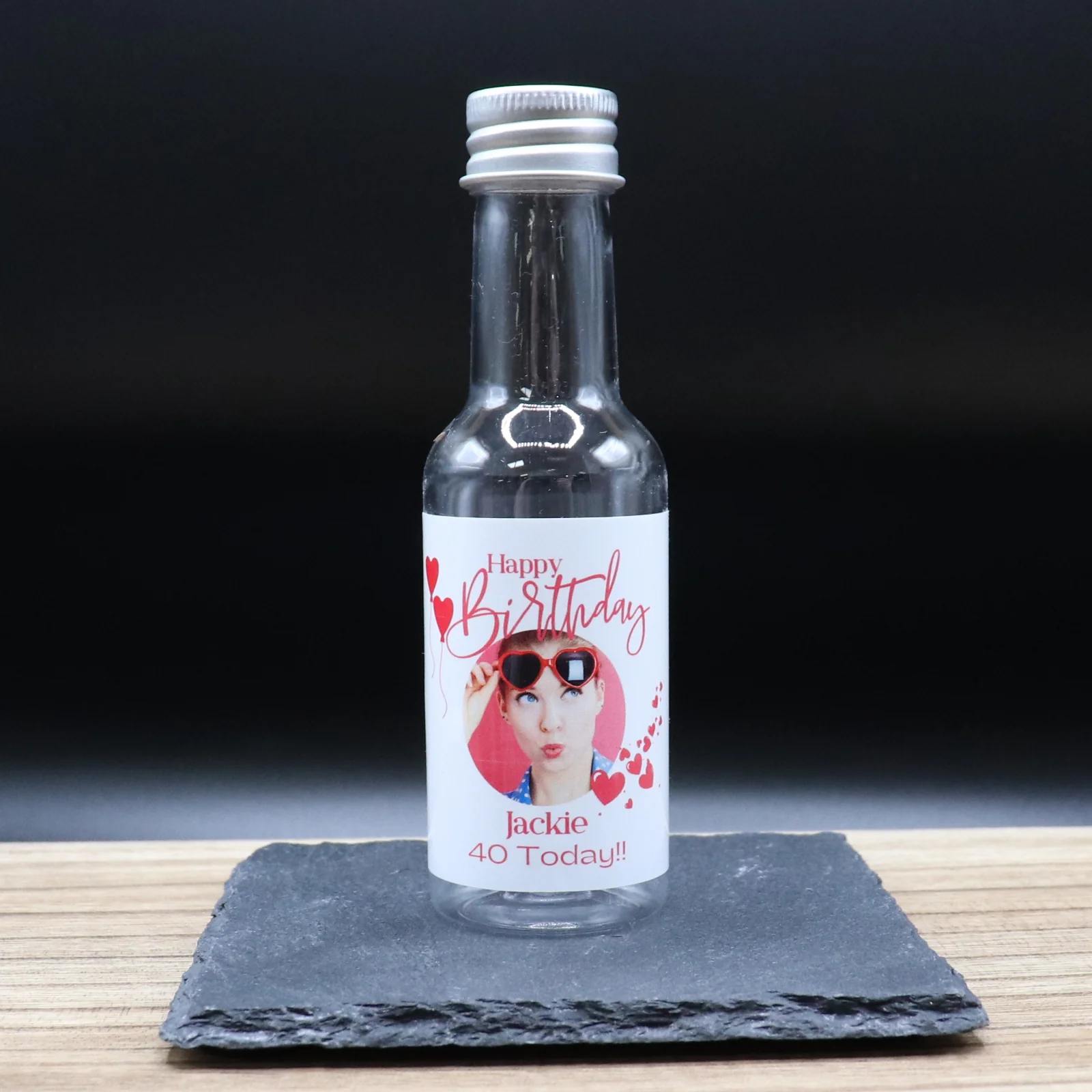Personalised Miniature Alcohol Bottles - Birthday Pink Hearts Photo Design - Image 2