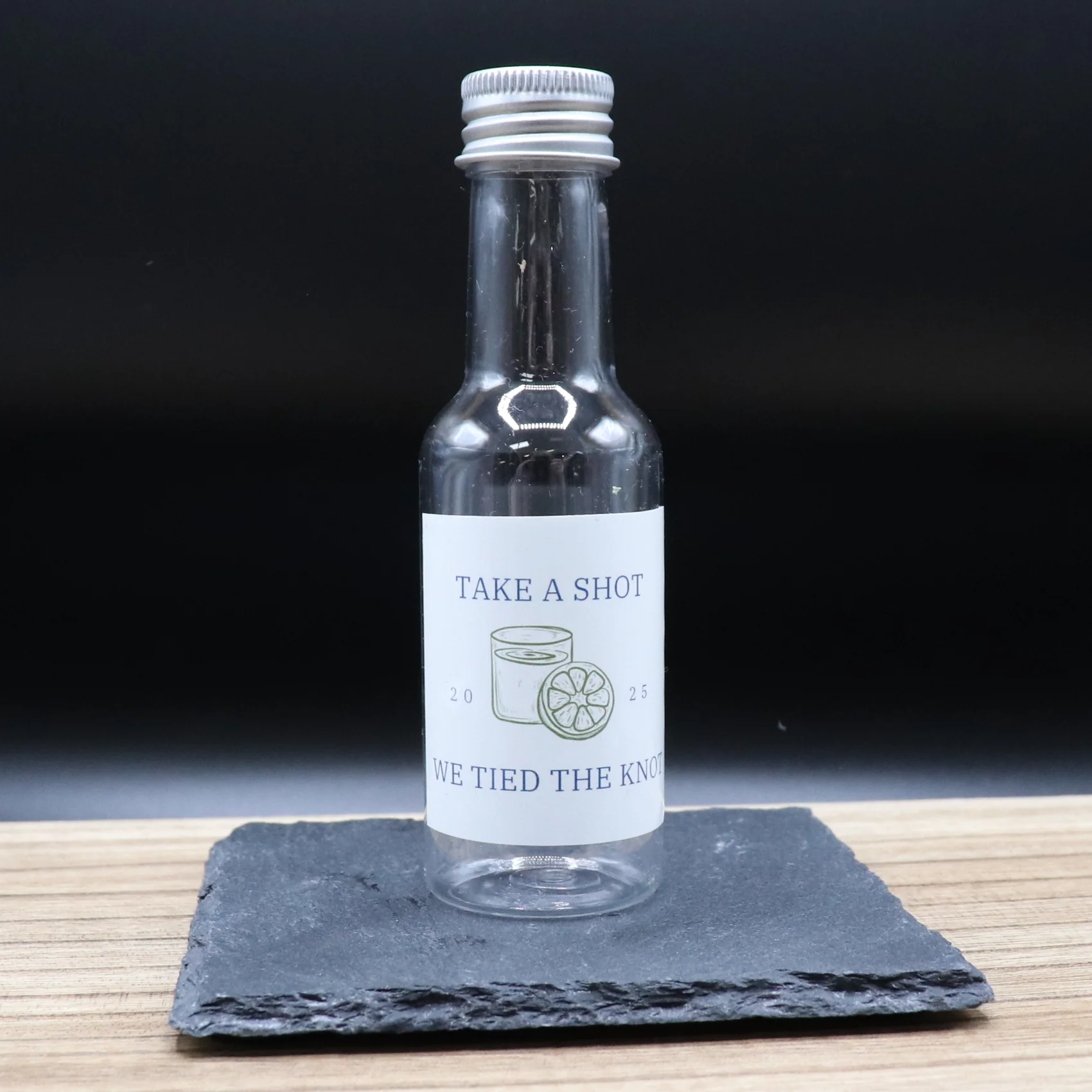 Personalised Miniature Alcohol Bottles Wedding Favours  - Take A Shot Lime Design - Image 2