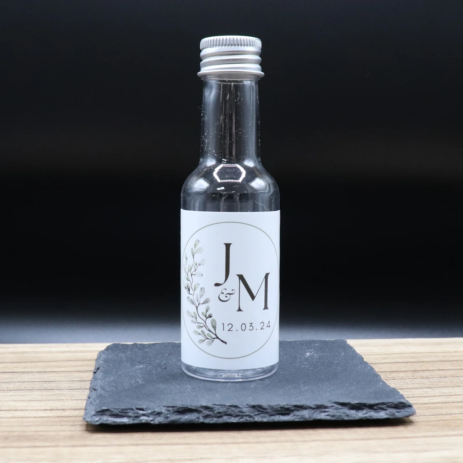Personalised Miniature Alcohol Bottles Wedding Favours - Initial Leaves Design - Image 2
