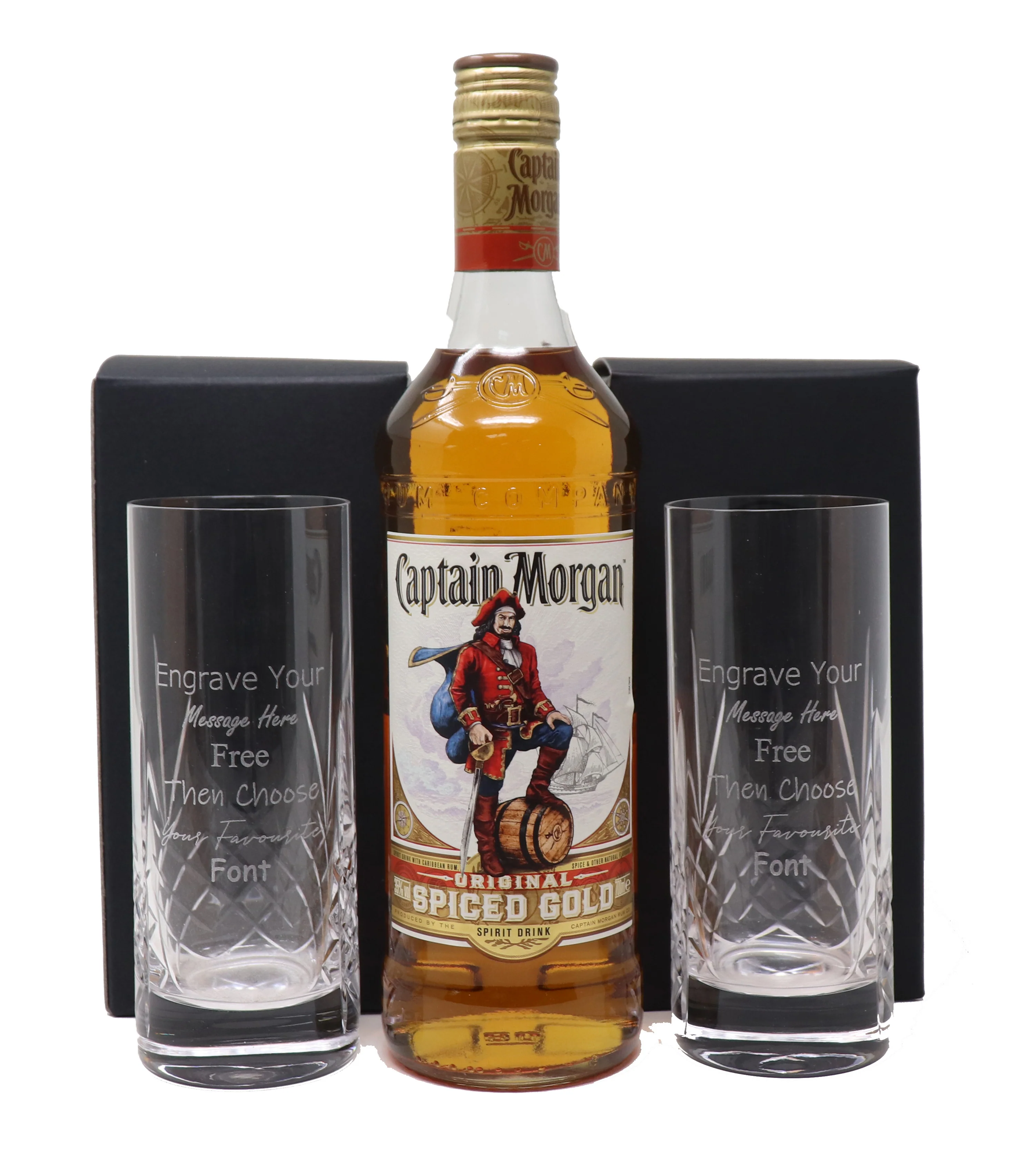 Personalised Pair of Crystal Highball Glasses & 70cl Captain Morgan Spiced Rum - Image 2