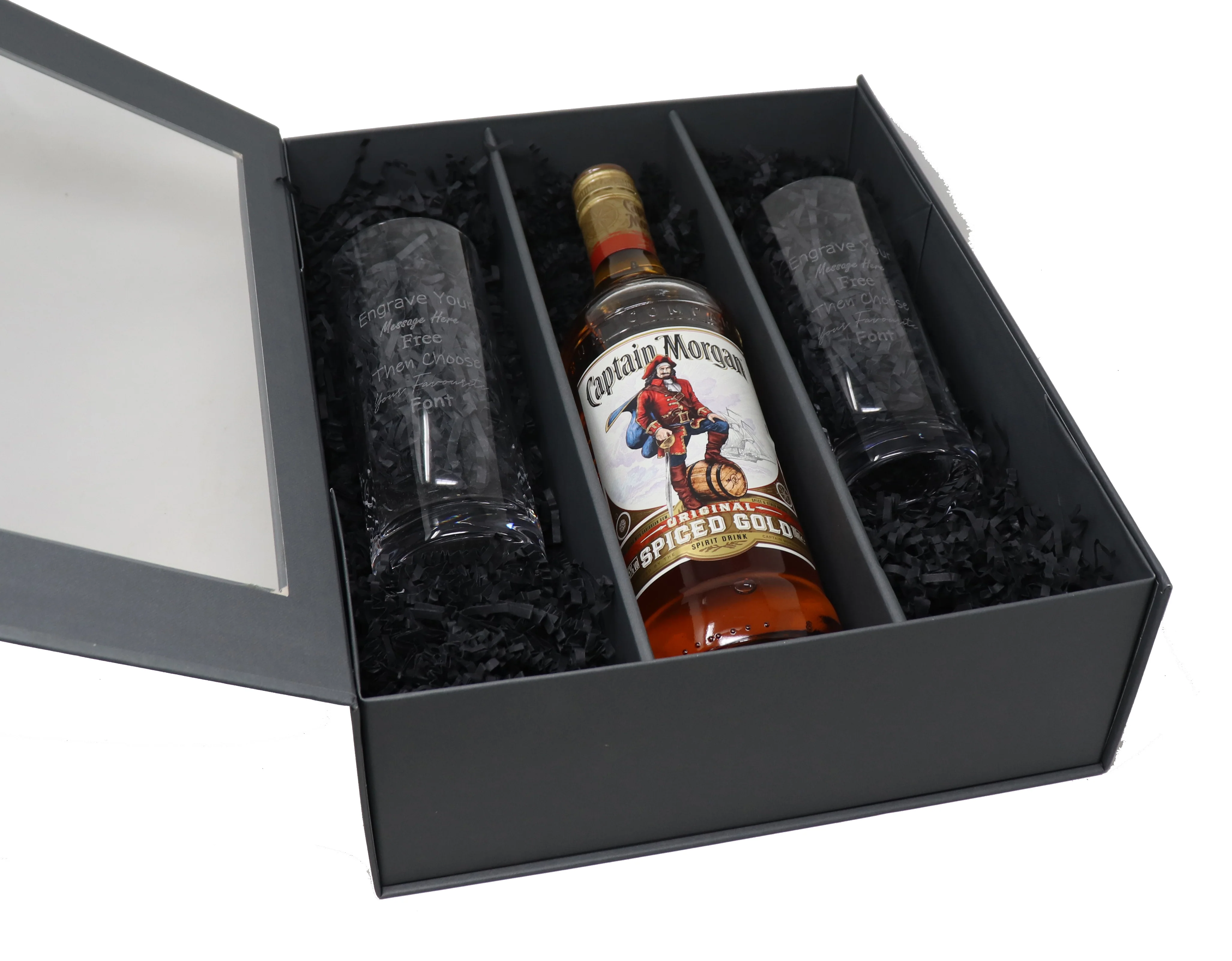Personalised Pair of Crystal Highball Glasses & 70cl Captain Morgan Spiced Rum - Image 3