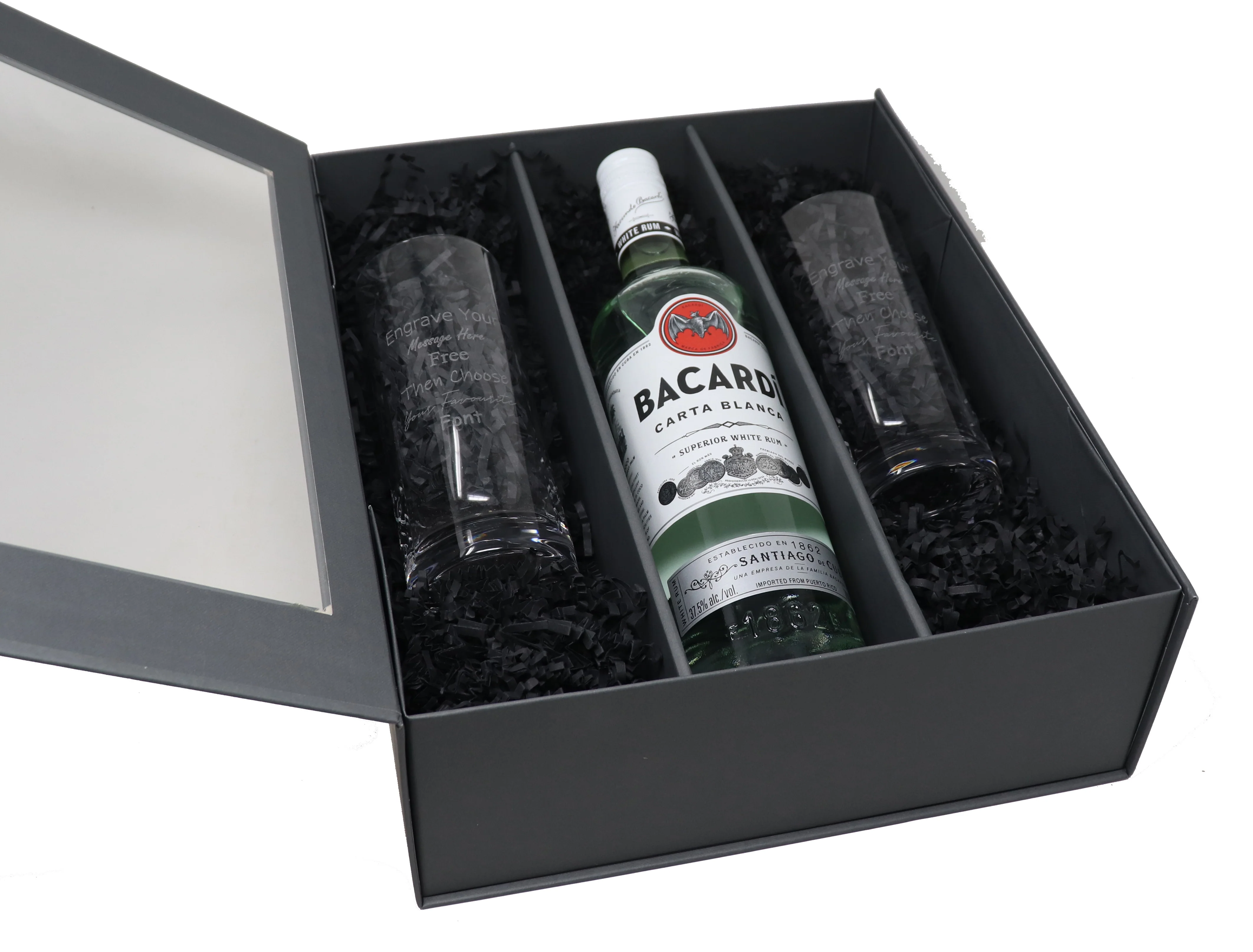 Personalised Pair of Crystal Highball Glasses & Bacardi - Image 3