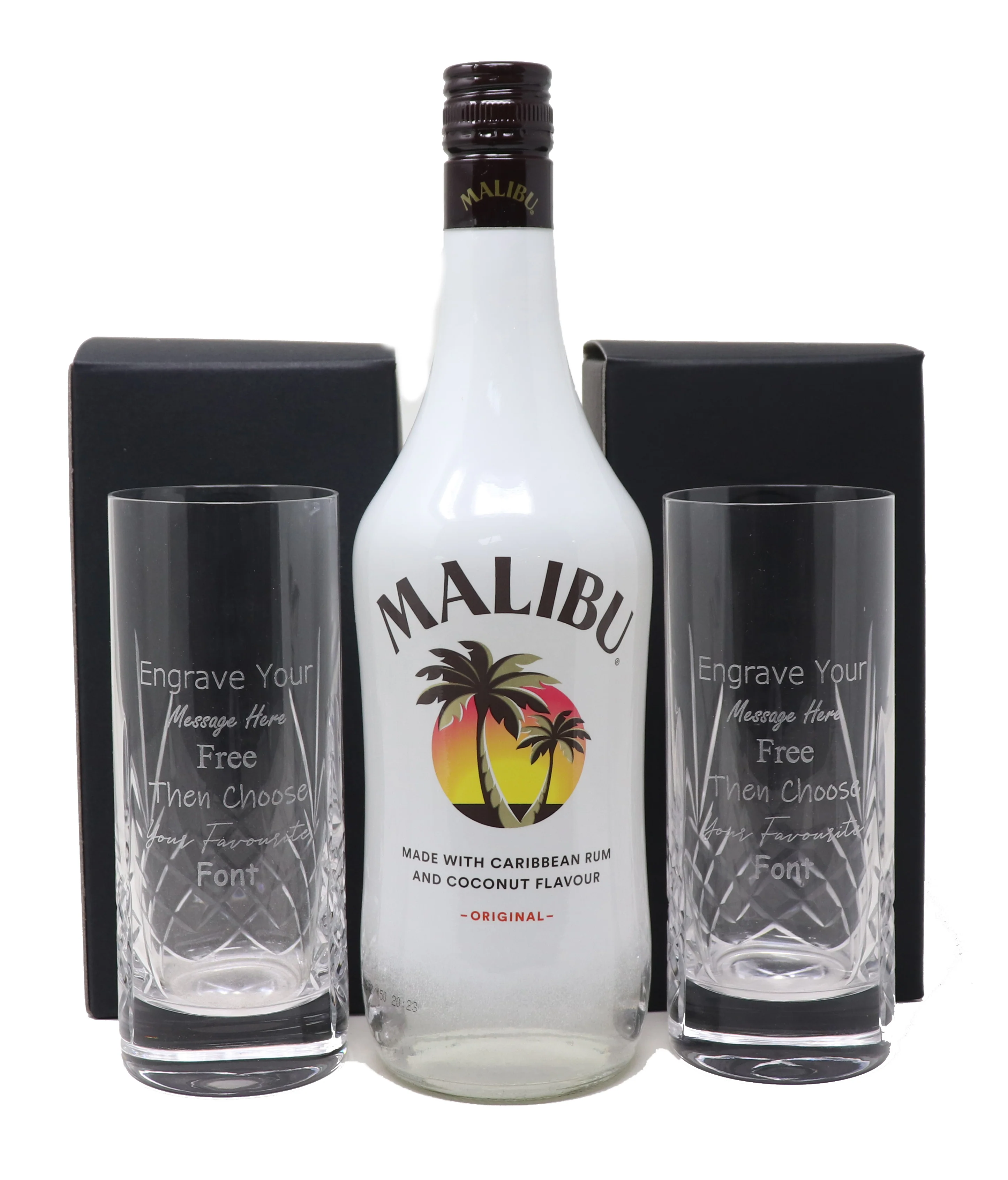 Personalised Pair of Crystal Highball Glasses & Malibu - Image 2
