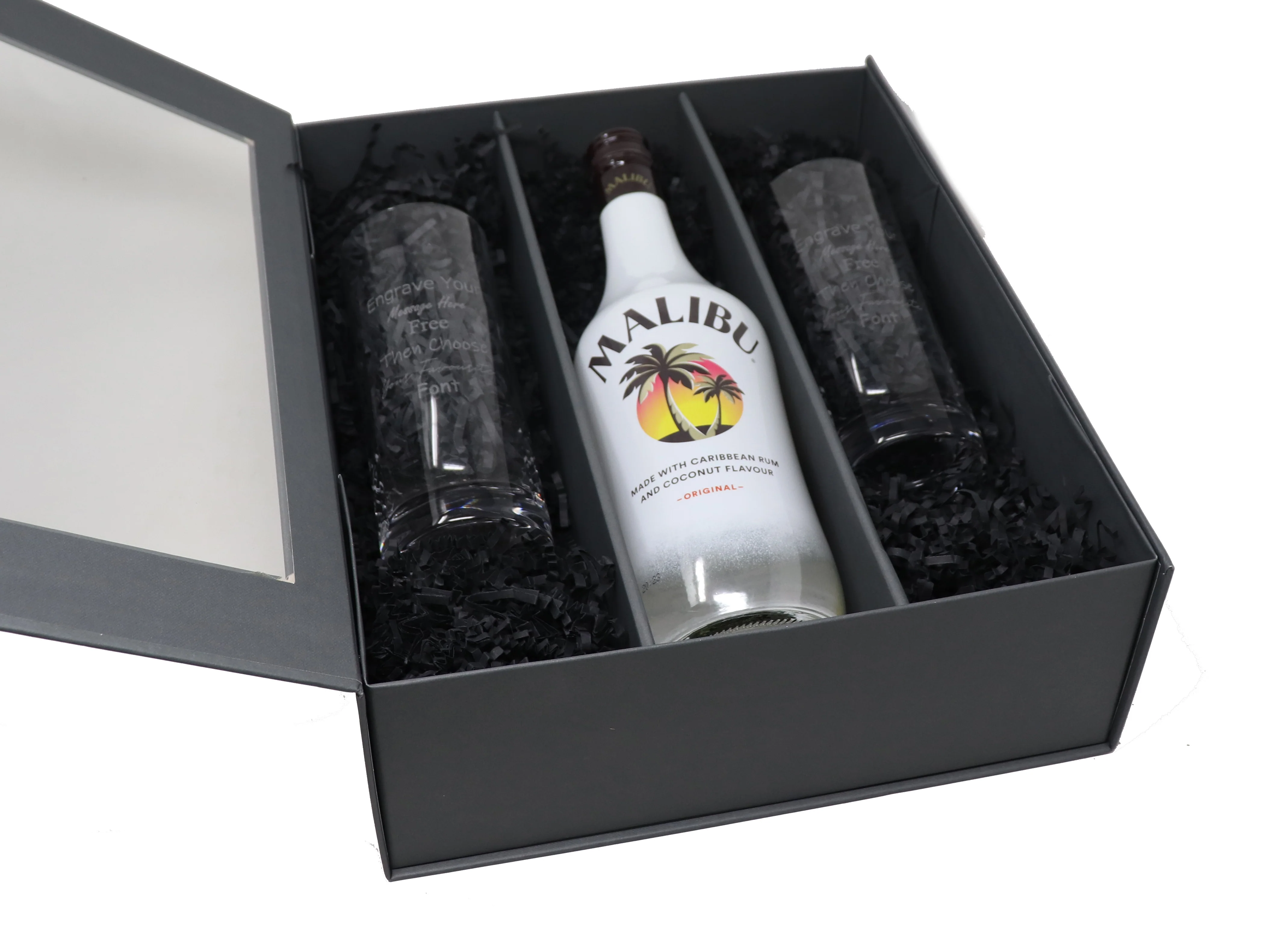 Personalised Pair of Crystal Highball Glasses & Malibu - Image 3