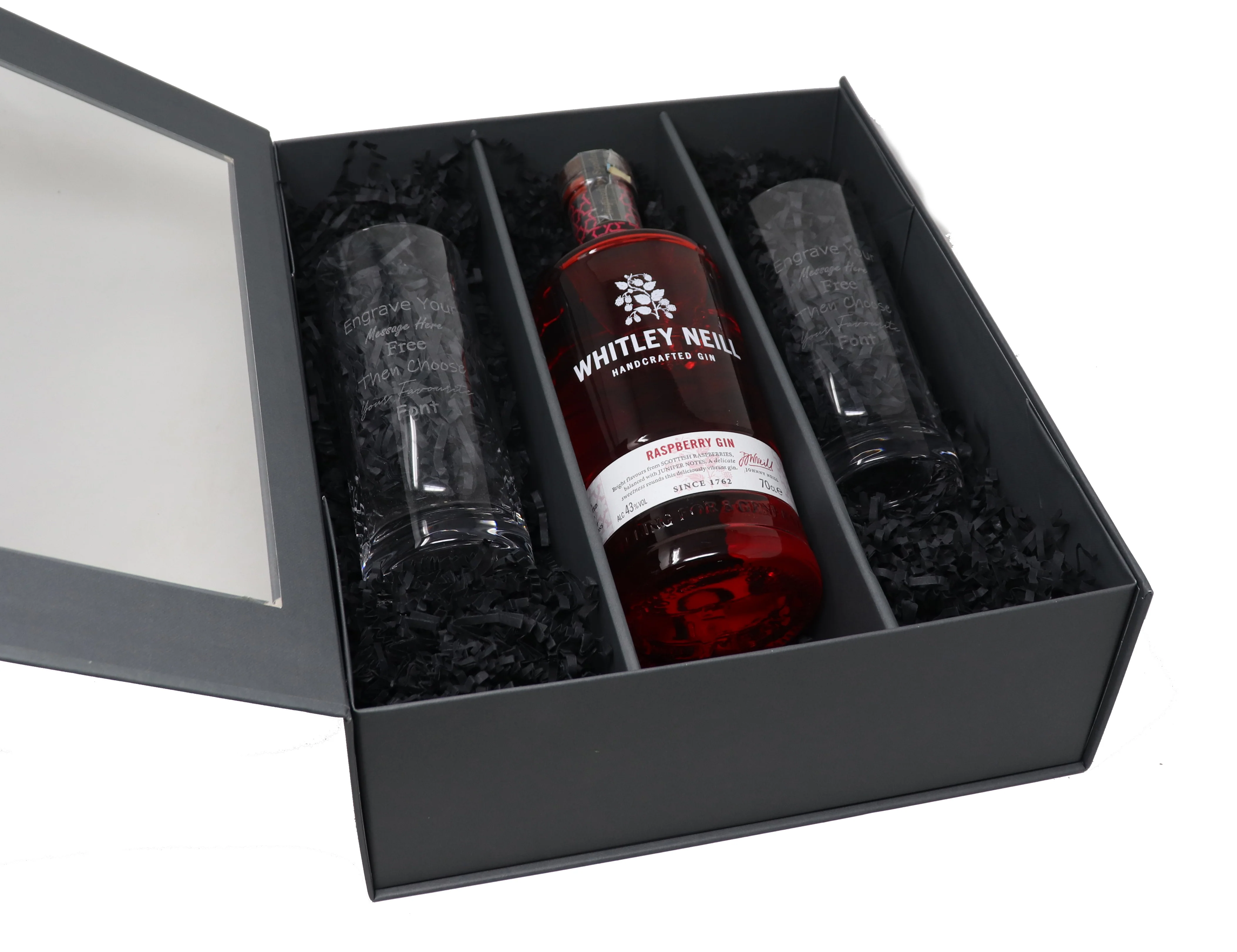 Personalised Pair of Crystal Highballs & 70cl Whitley Neill Raspberry Gin - Image 3