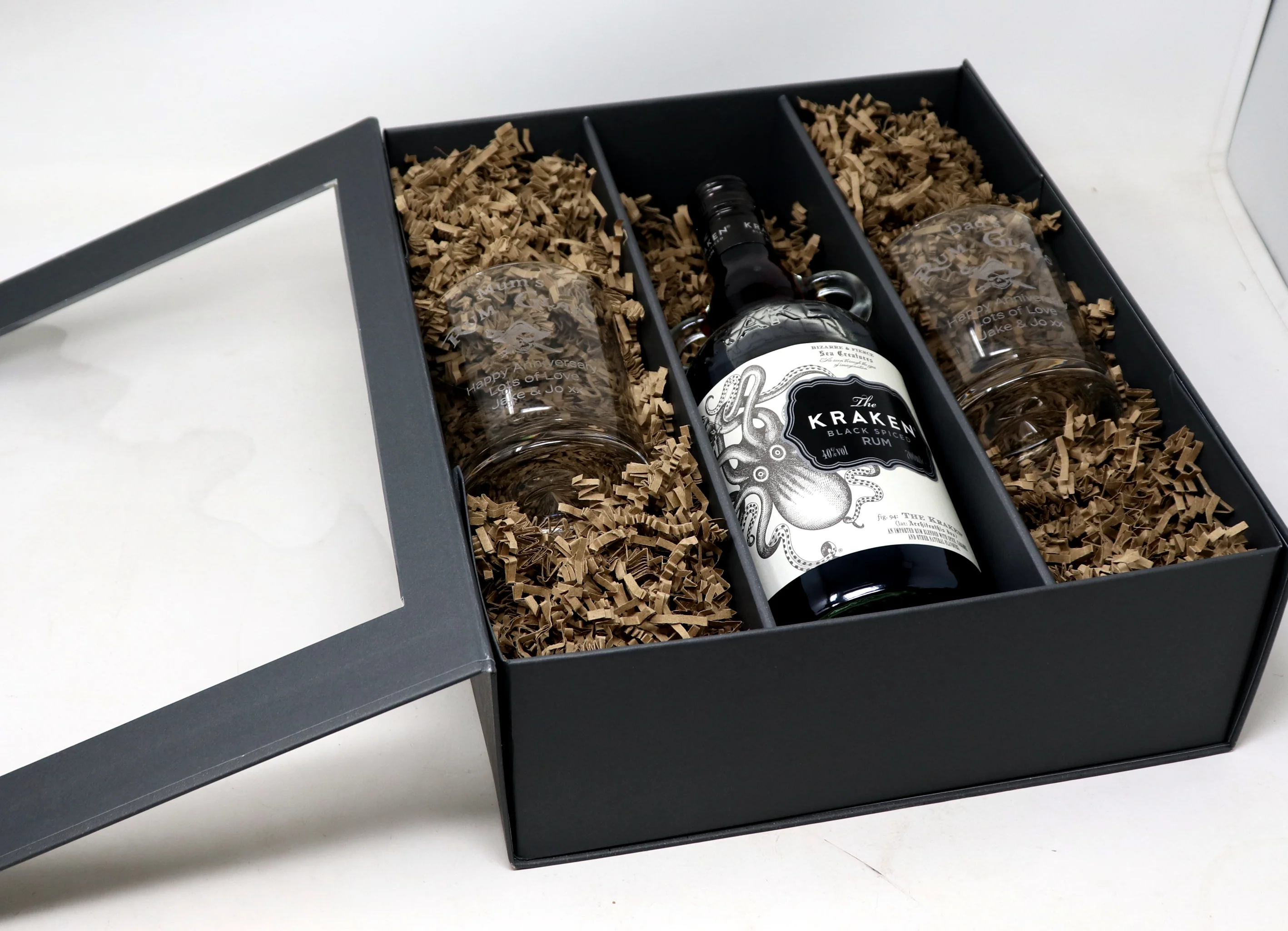 Personalised Pair of Glass Tumblers & 70cl Kraken - Rum Design - Image 3