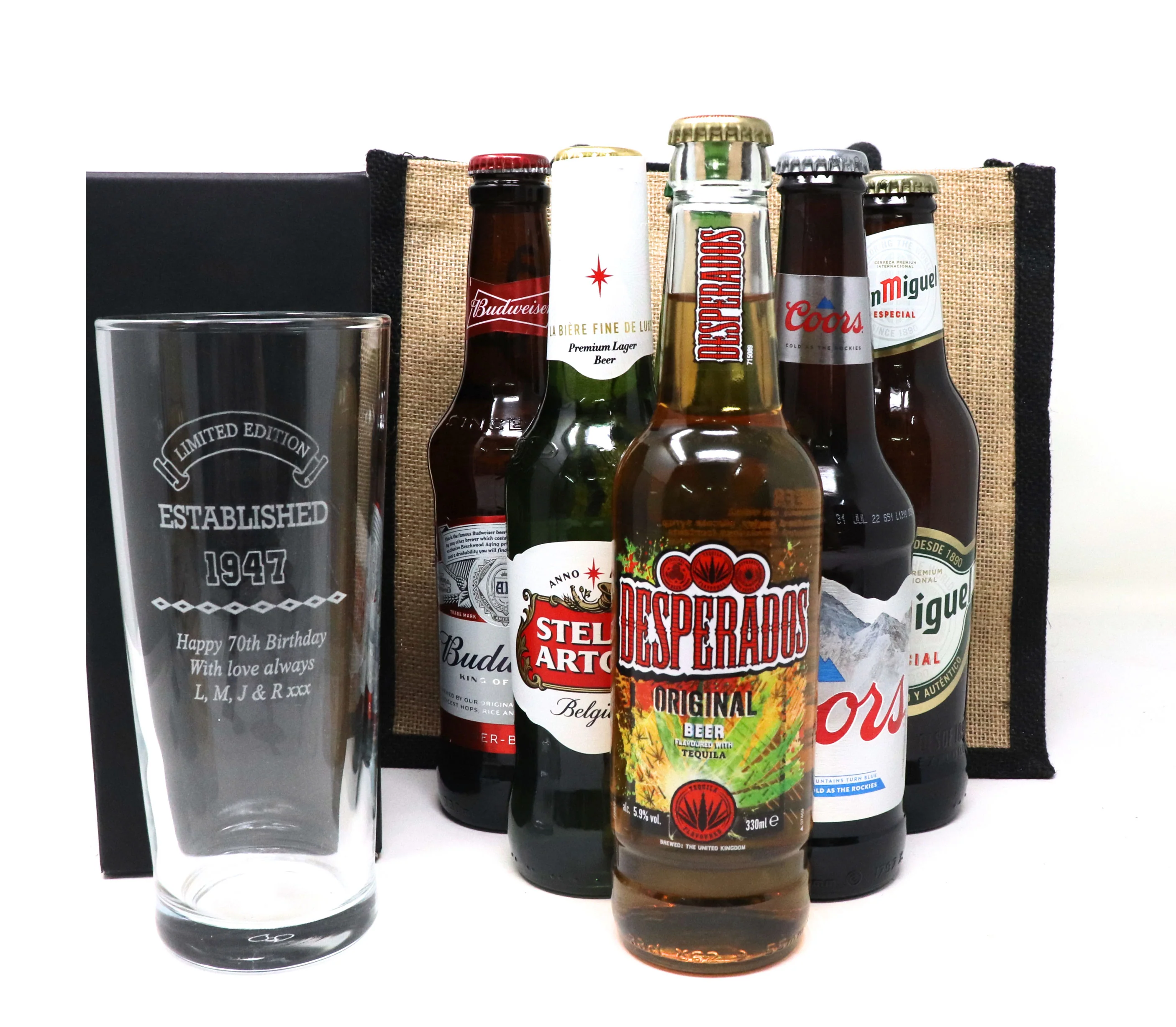 Personalised Established Birthday Pint Glass & 6 Bottles of Beer Git Set