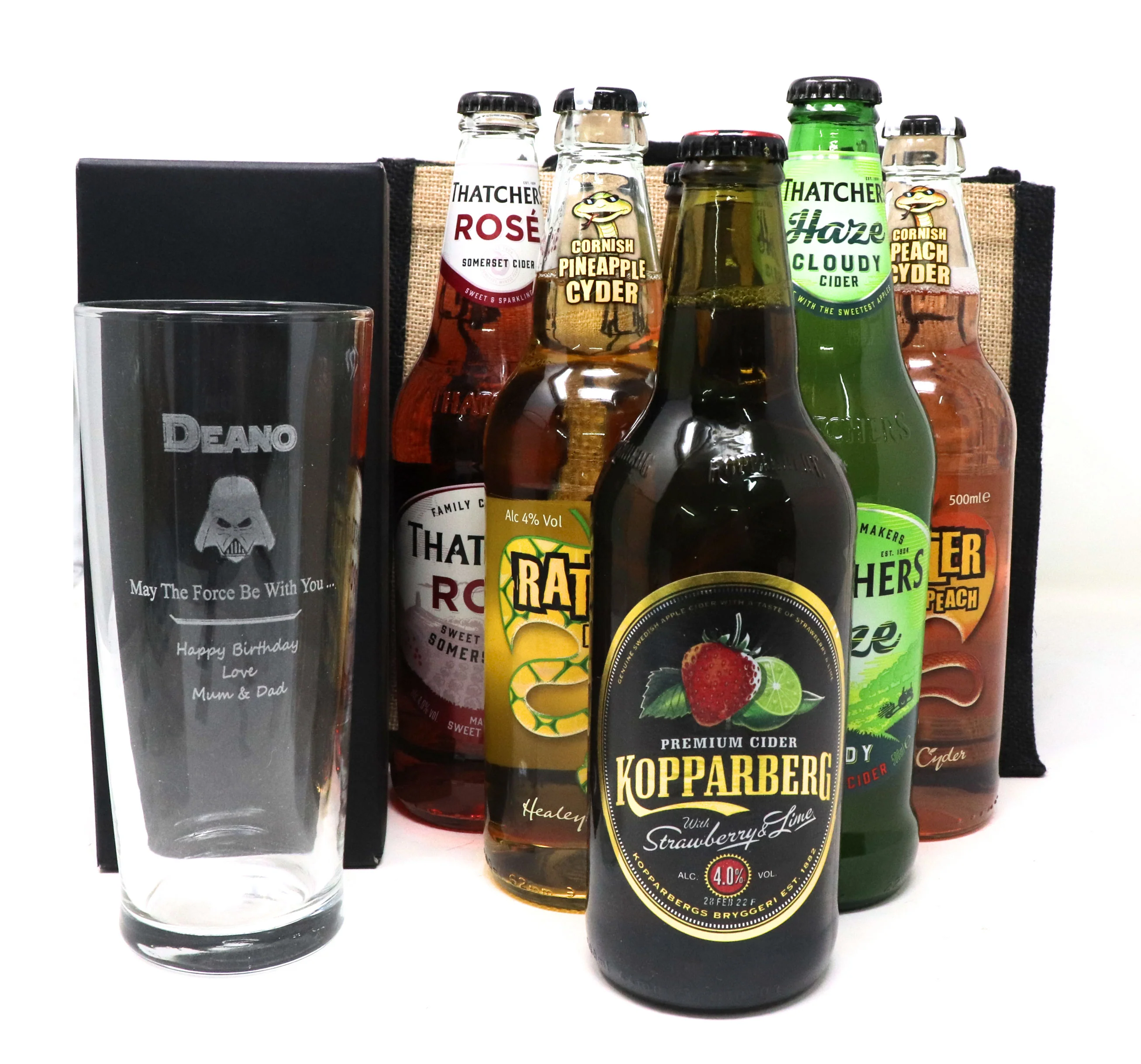 Personalised Darth Vader Pint Glass & 6 Bottles of Cider Gift Set