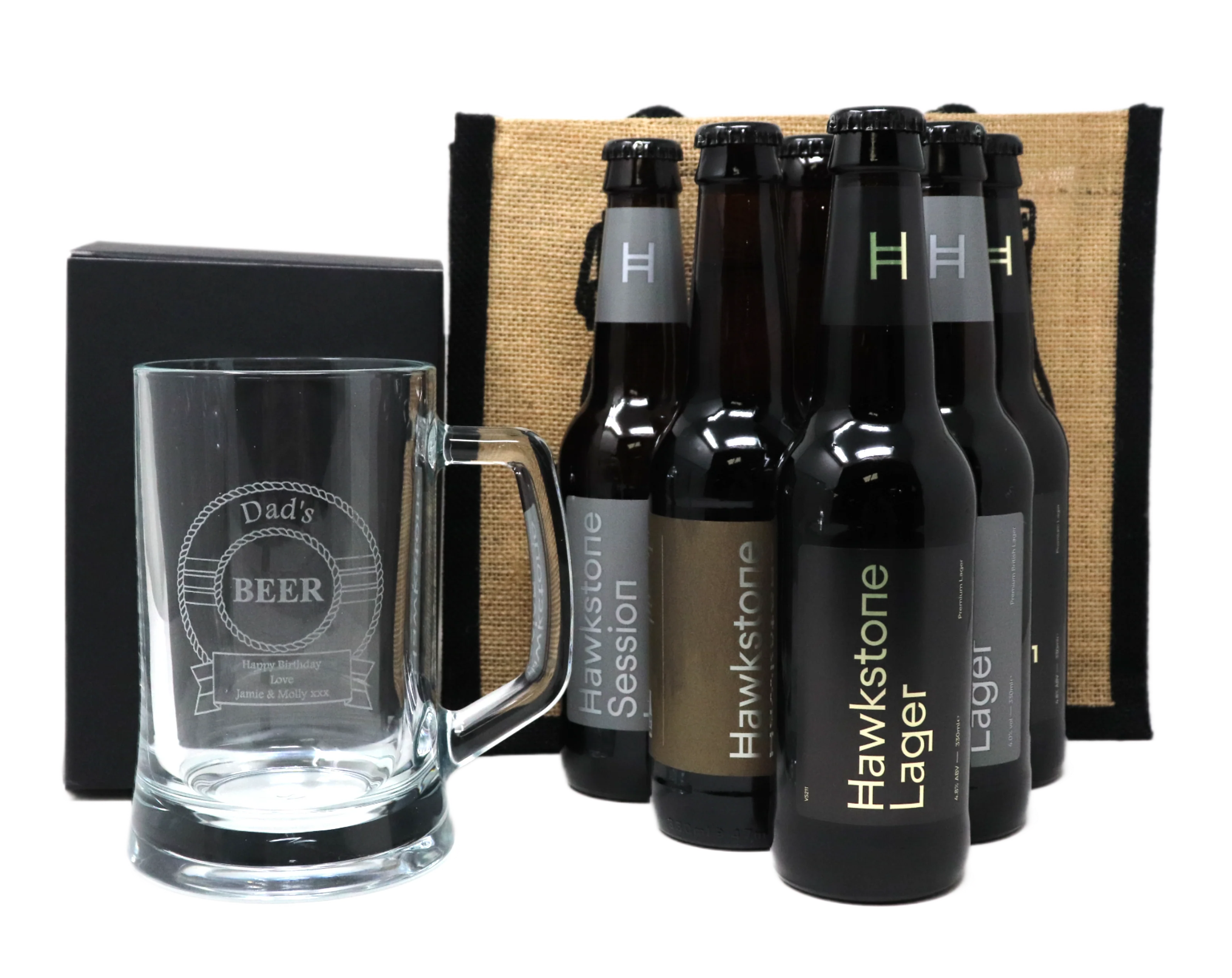 Personalised Pint Glass Tankard & 6 Bottles of Hawkstone Beer Gift Set - Beer Design