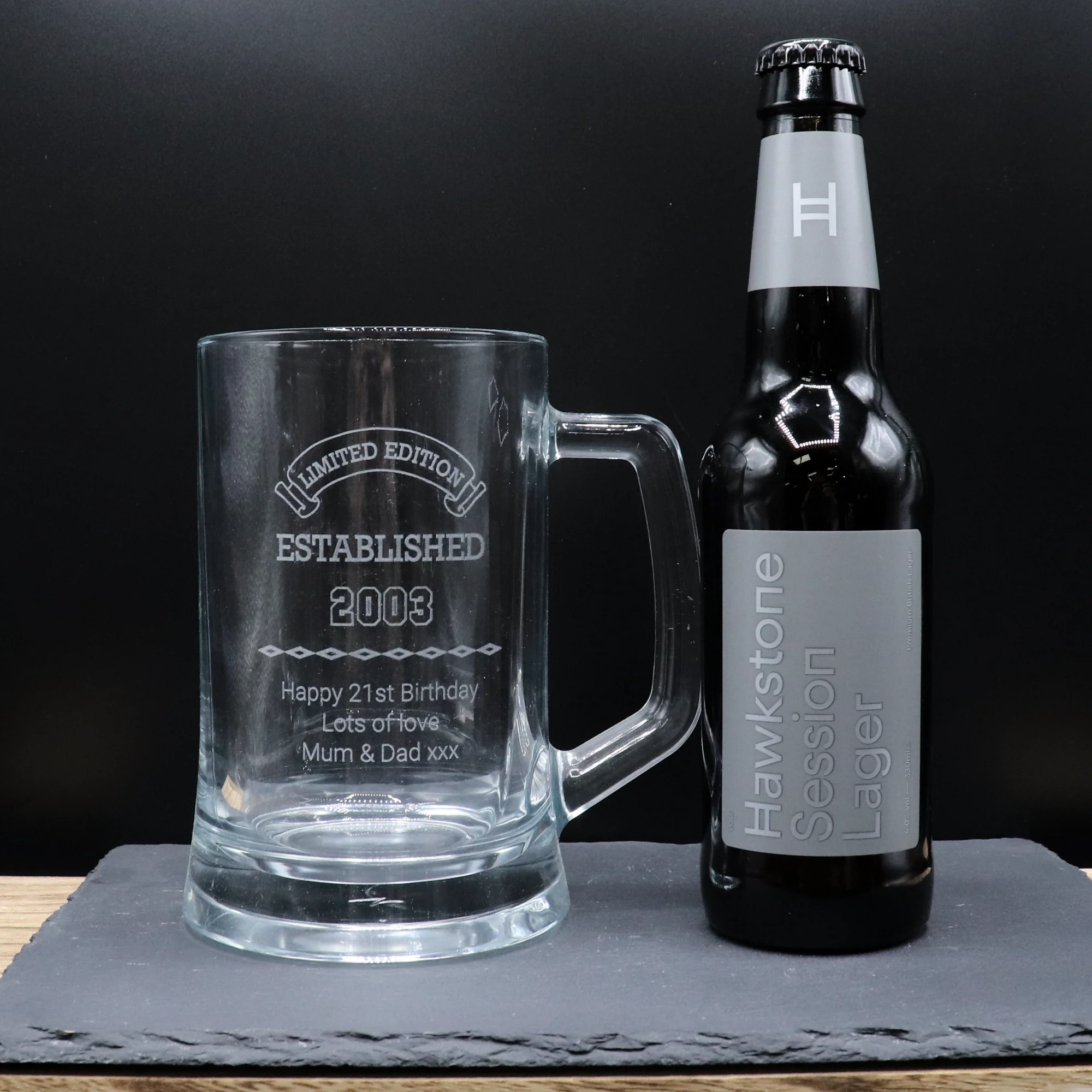 Personalised Pint Glass Tankard & Bottle of Hawkstone Beer - Beer Design - Image 3