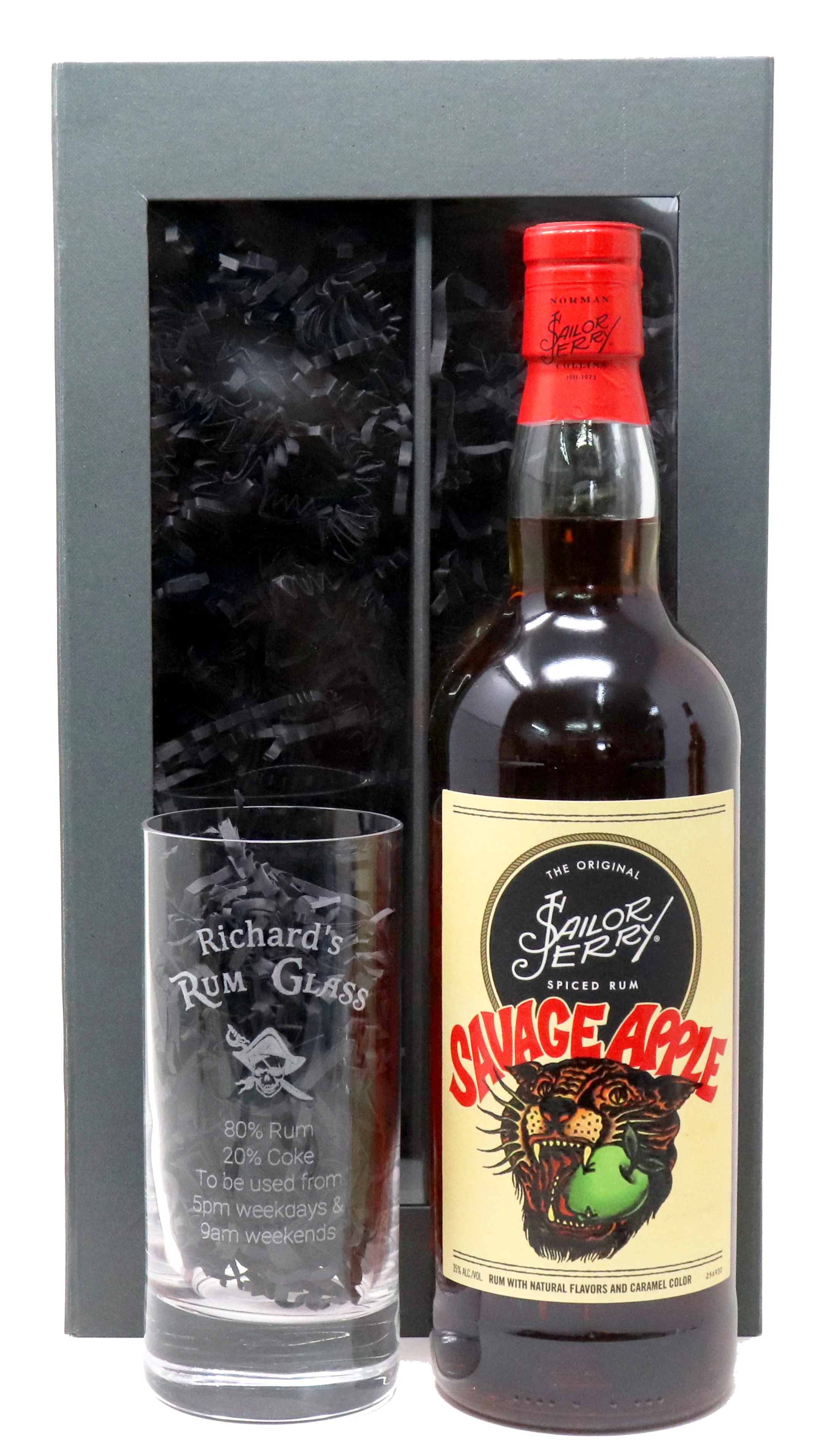 Personalised Highball Glass & 75cl Sailor Jerry Savage Apple - Rum % Design - Image 5