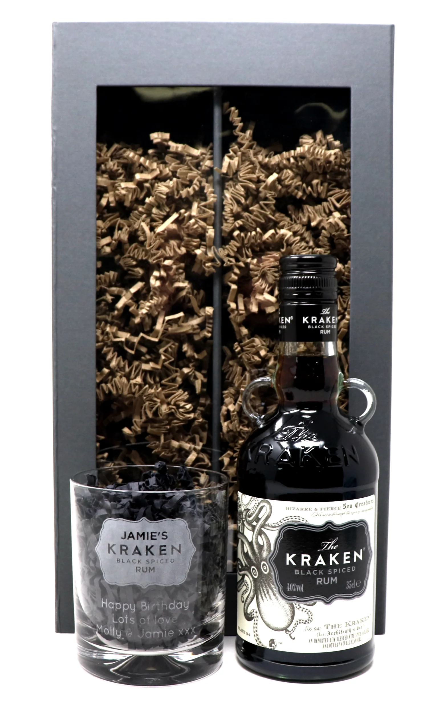 Personalised Glass Tumbler & 35cl Rum - Kraken Label Design - Image 2
