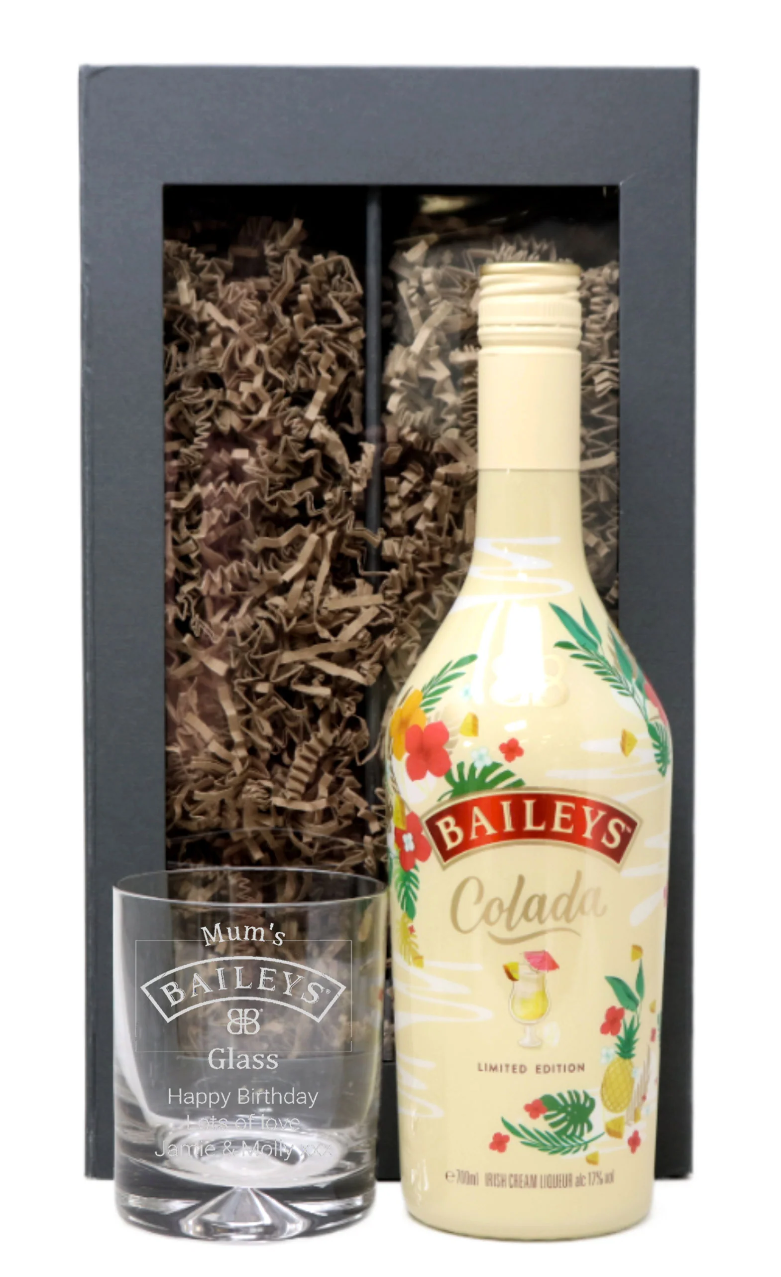 Personalised Dimple Glass Tumbler & 70cl Baileys Pina Colada - Baileys Design - Image 2