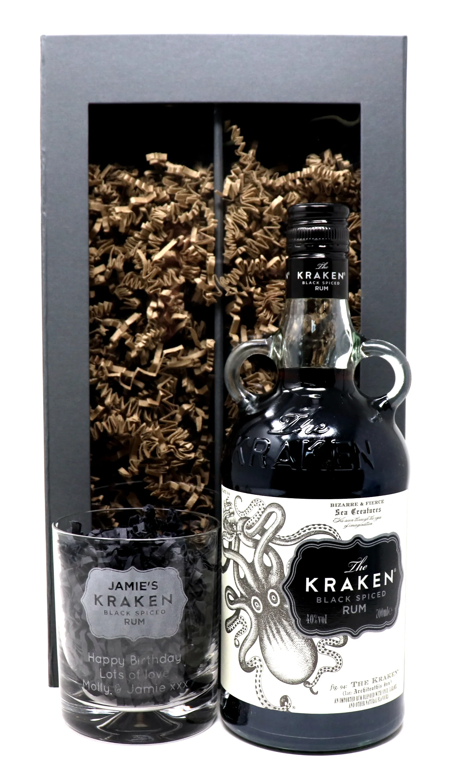 Personalised Glass Tumbler & 70cl Kraken Black Spiced Rum - Label Design - Image 2