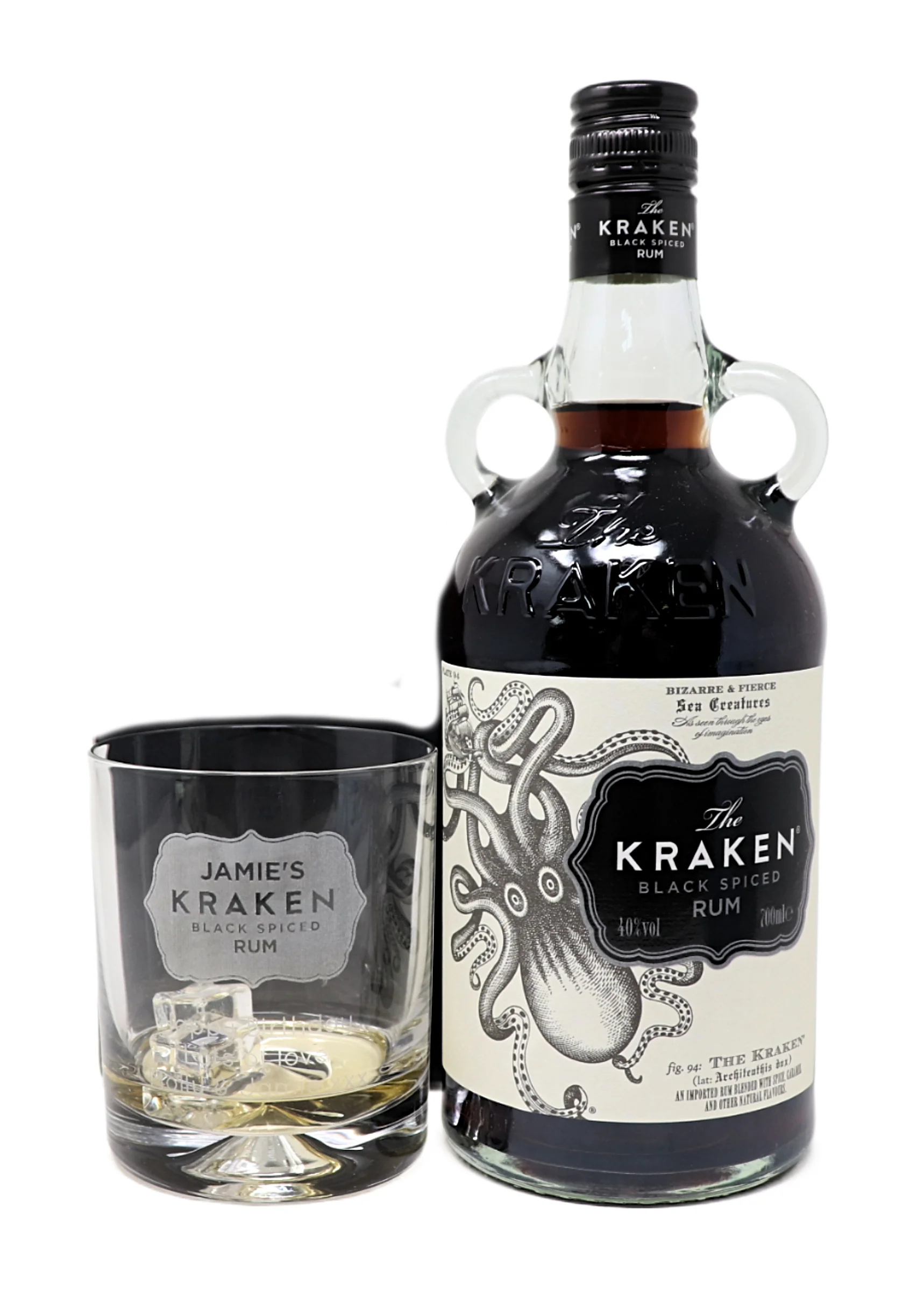 Personalised Glass Tumbler & 70cl Kraken Black Spiced Rum - Label Design - Image 6