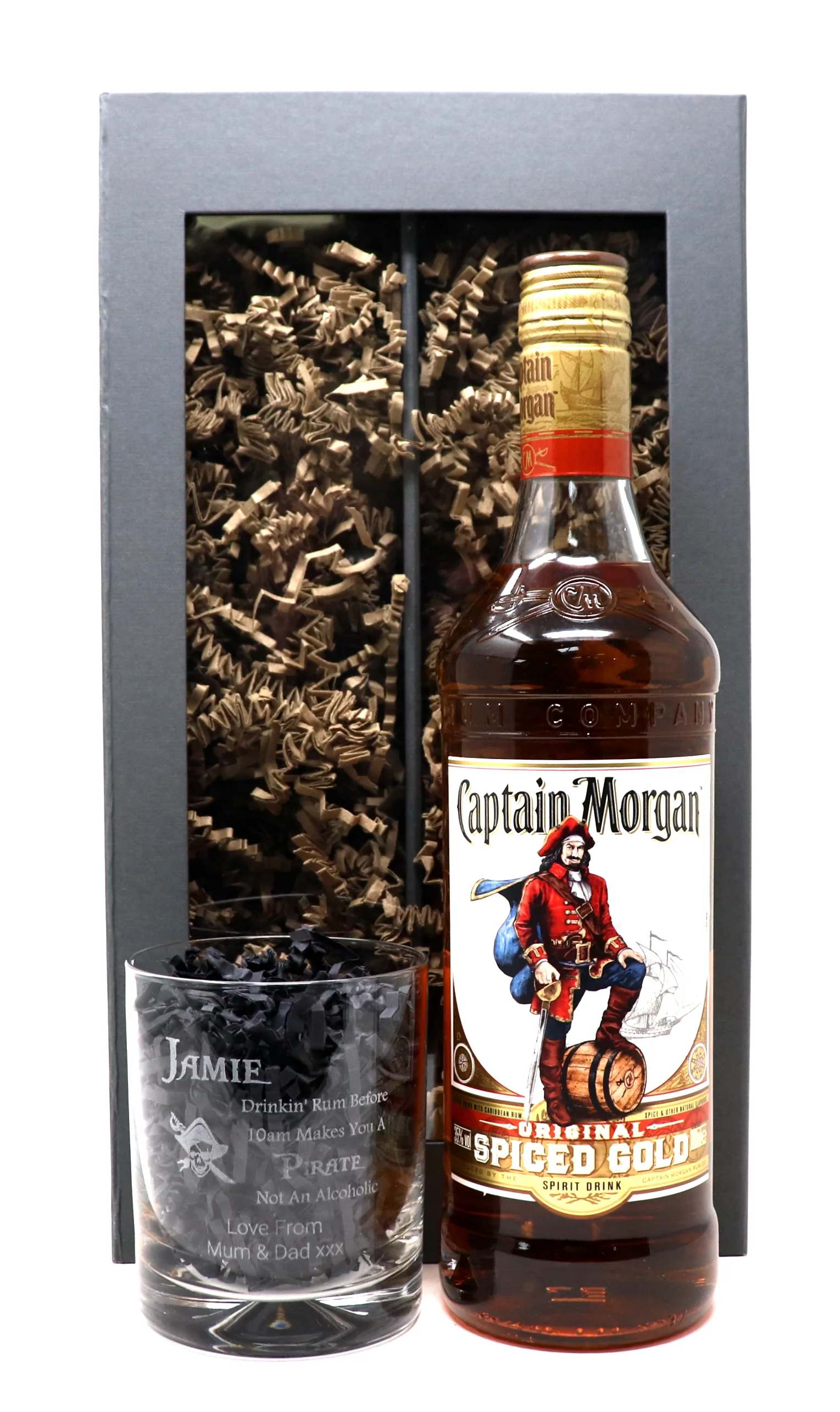 Personalised Glass Tumbler & 70cl Captain Morgan - Pirate Rum Design - Image 2