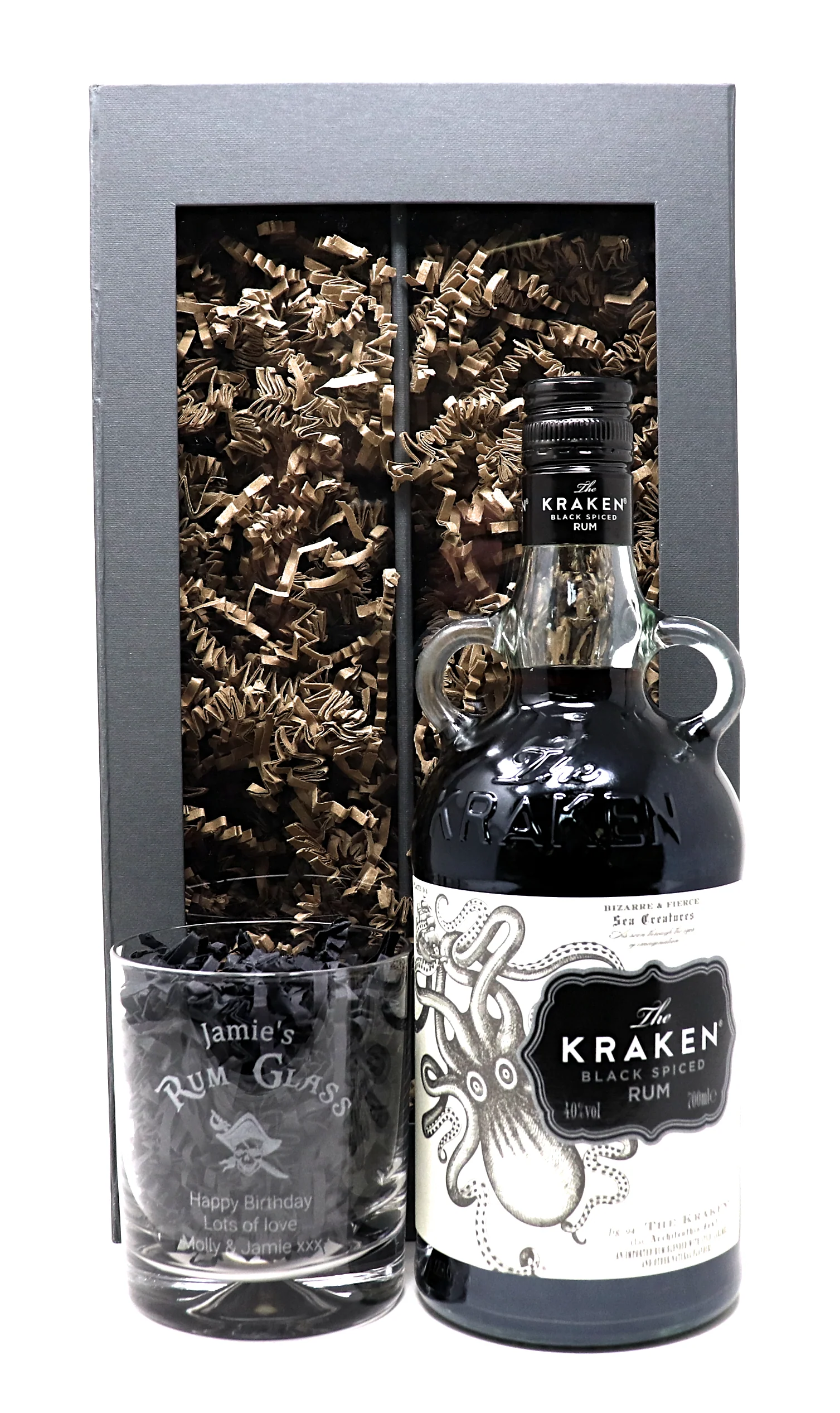 Personalised Glass Tumbler & 70cl Kraken Black Spiced - Rum Design - Image 2