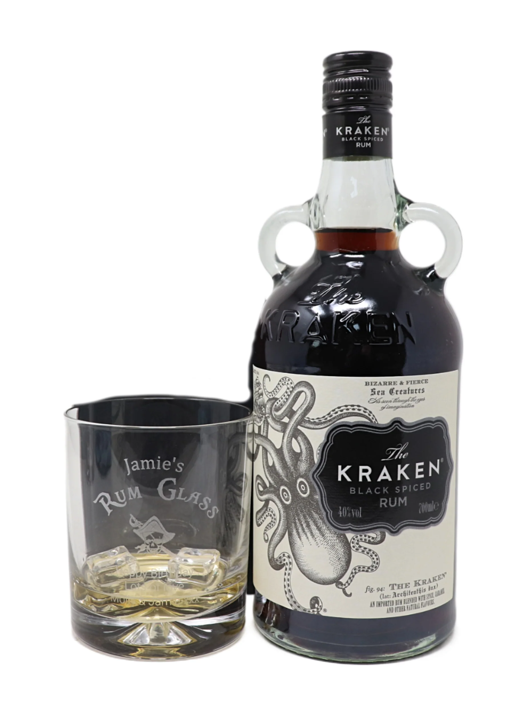 Personalised Glass Tumbler & 70cl Kraken Black Spiced - Rum Design - Image 7