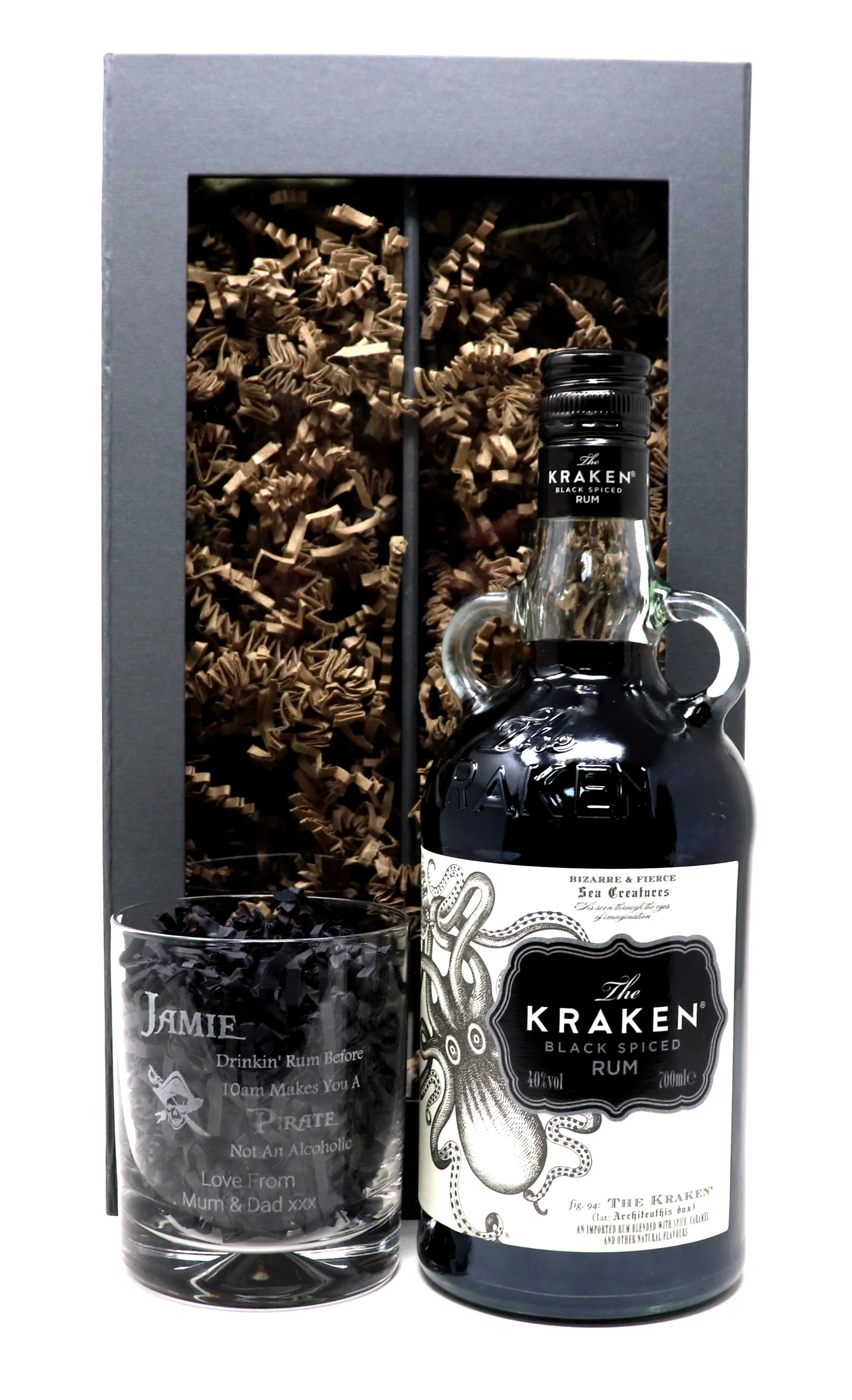 Personalised Glass Tumbler & 70cl Kraken - Pirate Rum Design - Image 2