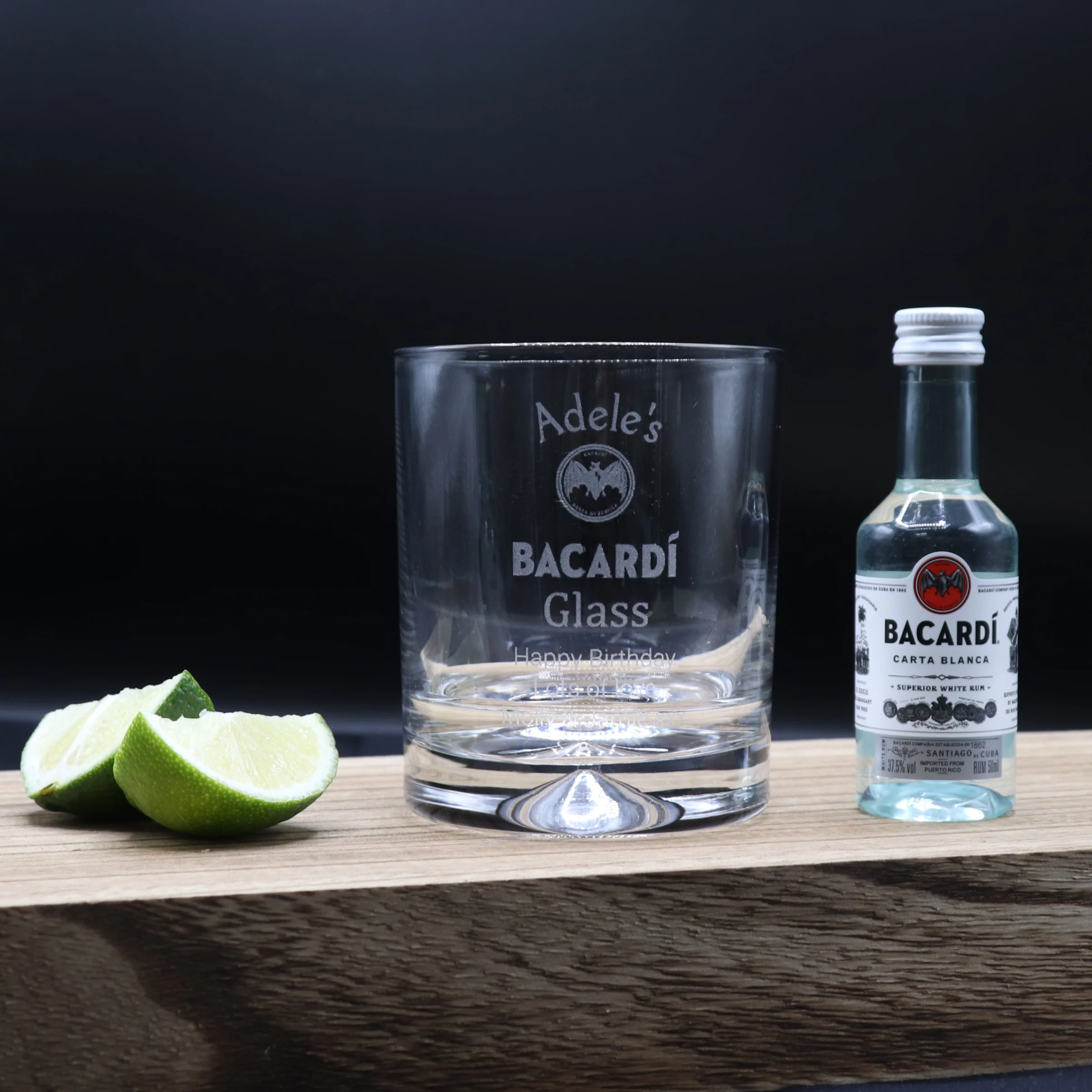 Personalised Glass Tumbler & Miniature - Bacardi Design