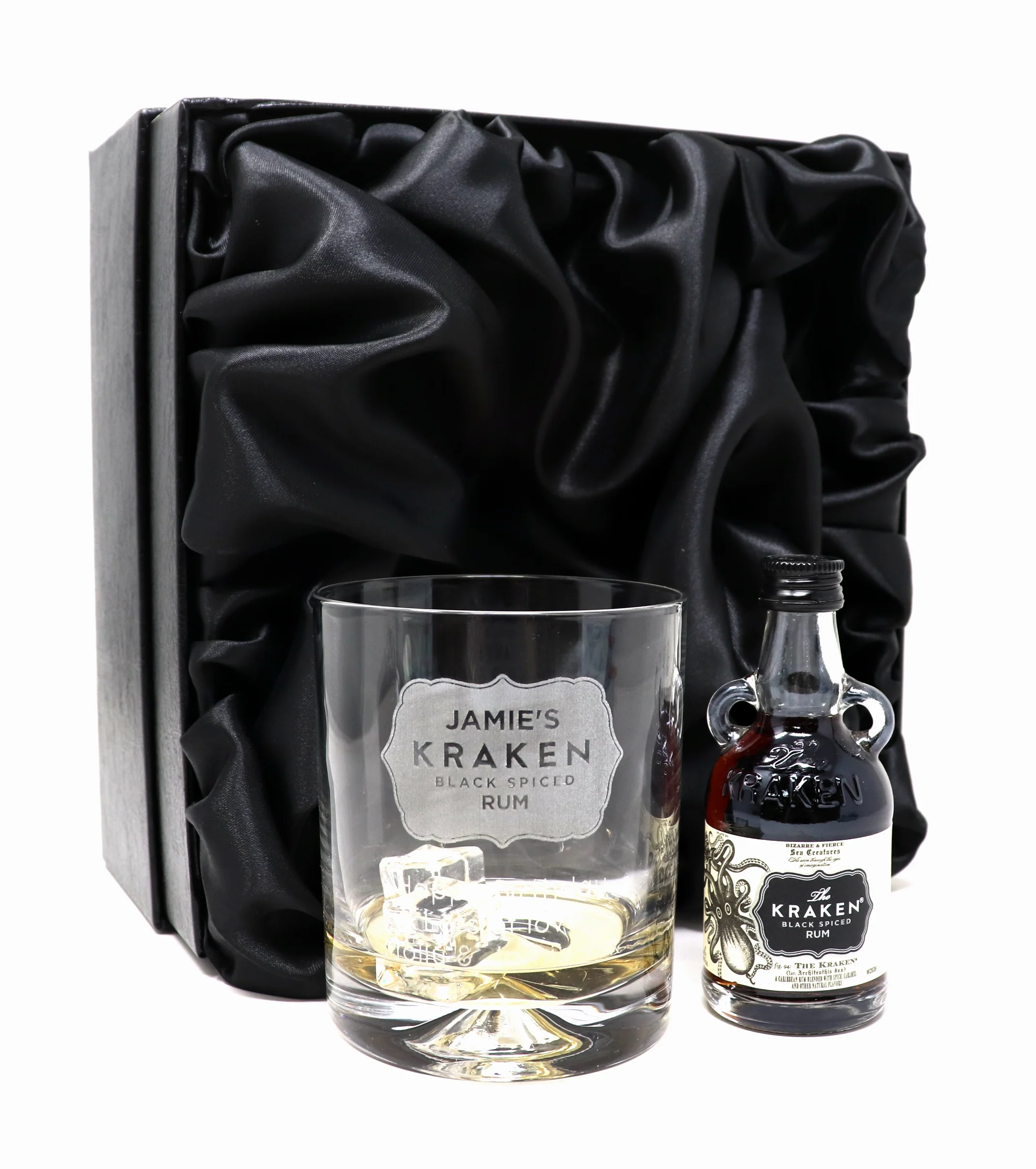 Personalised Kraken Label Rum Glass Tumbler & Miniature Rum Gift Set - Image 2