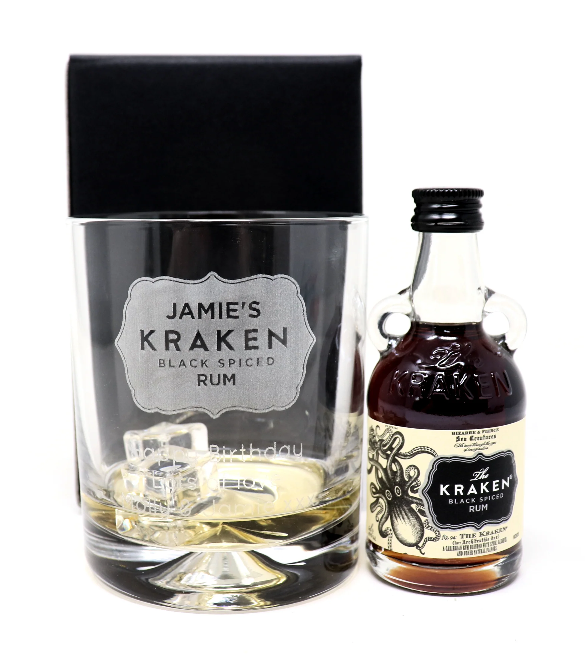 Personalised Kraken Label Rum Glass Tumbler & Miniature Rum Gift Set - Image 5