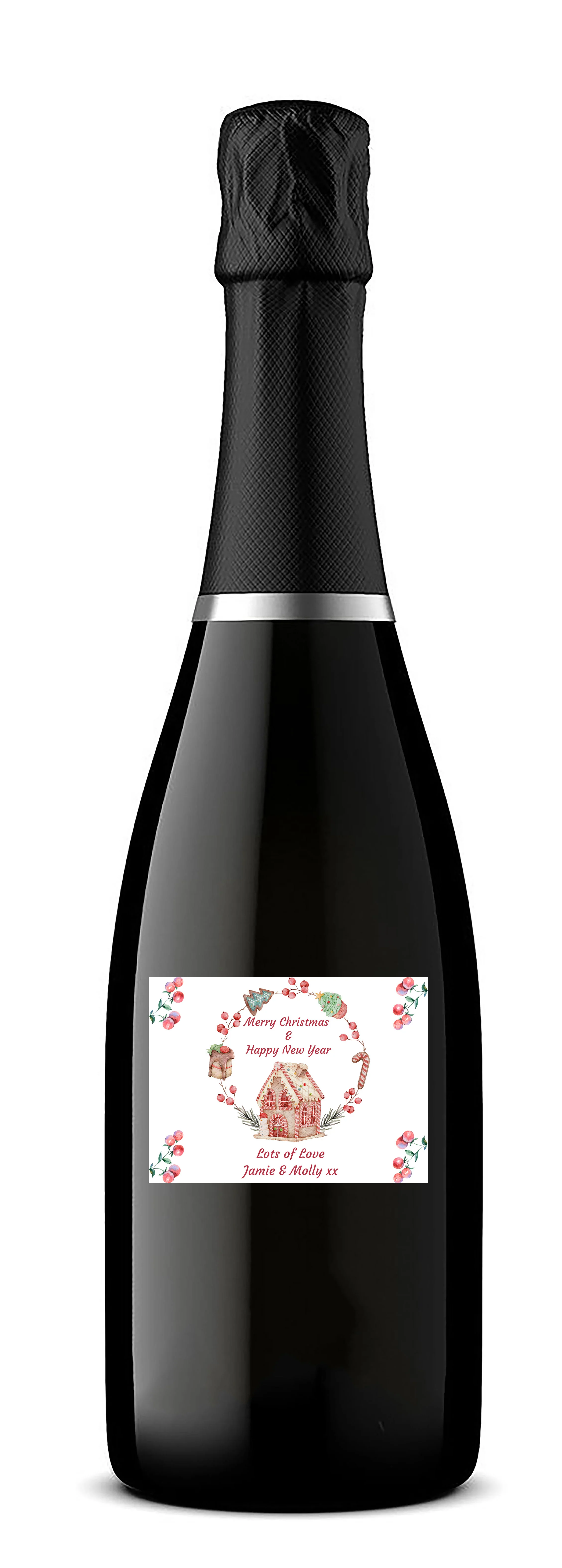 Personalised Prosecco Bottle Label - Christmas Gingerbread House Design - Image 3