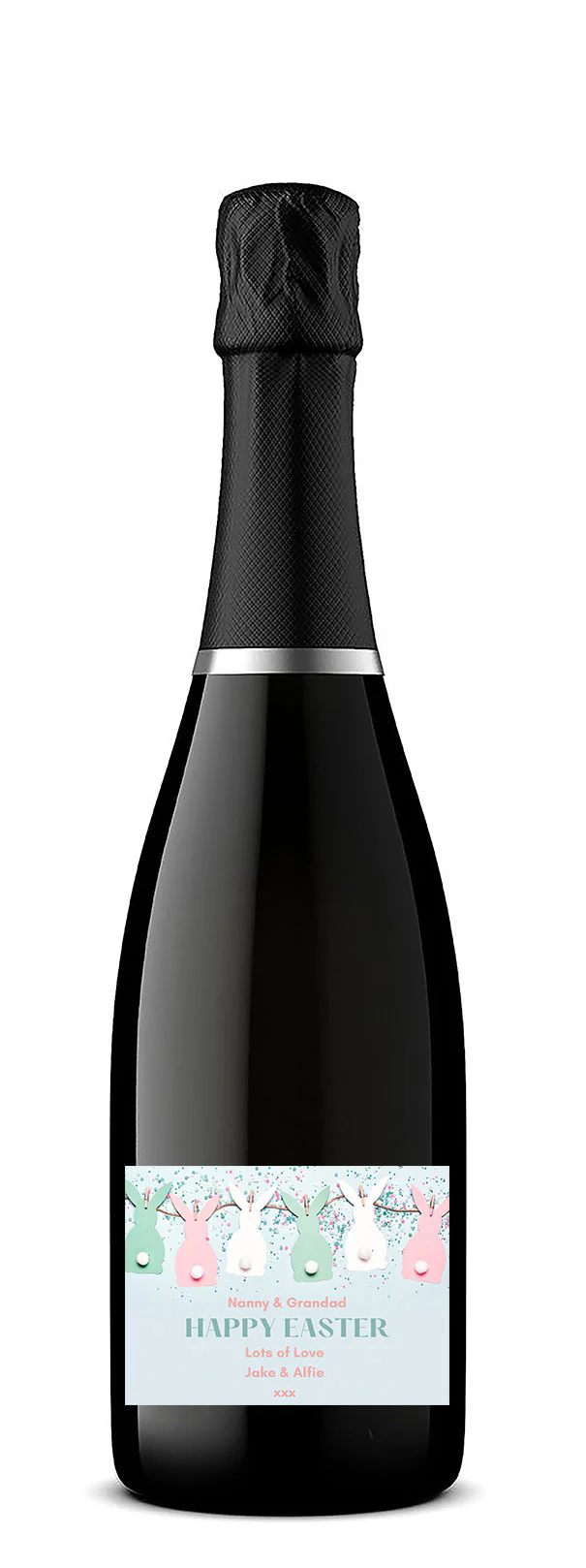 Personalised Prosecco Bottle Label - Easter Rabbits Design - Image 3