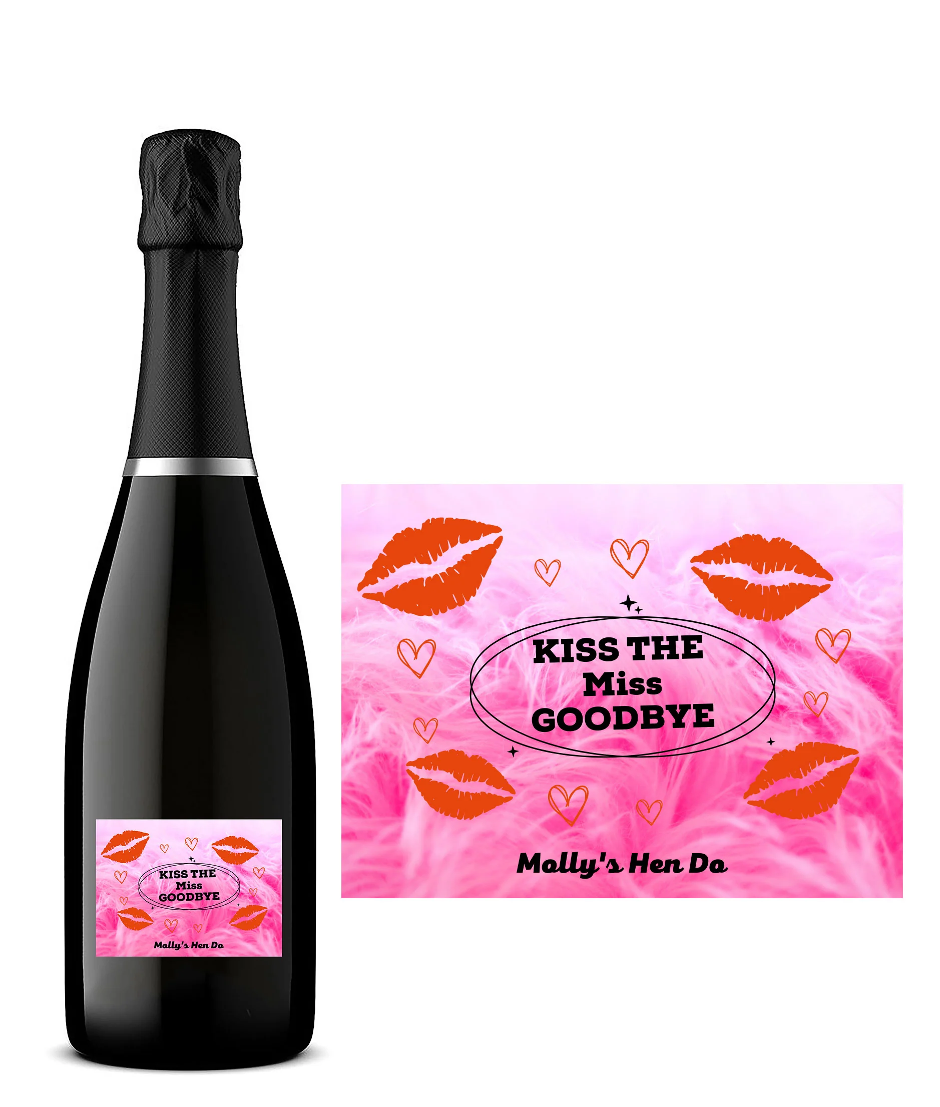 Personalised Prosecco Bottle Label - Kiss The Miss Hen Do Design - Image 3