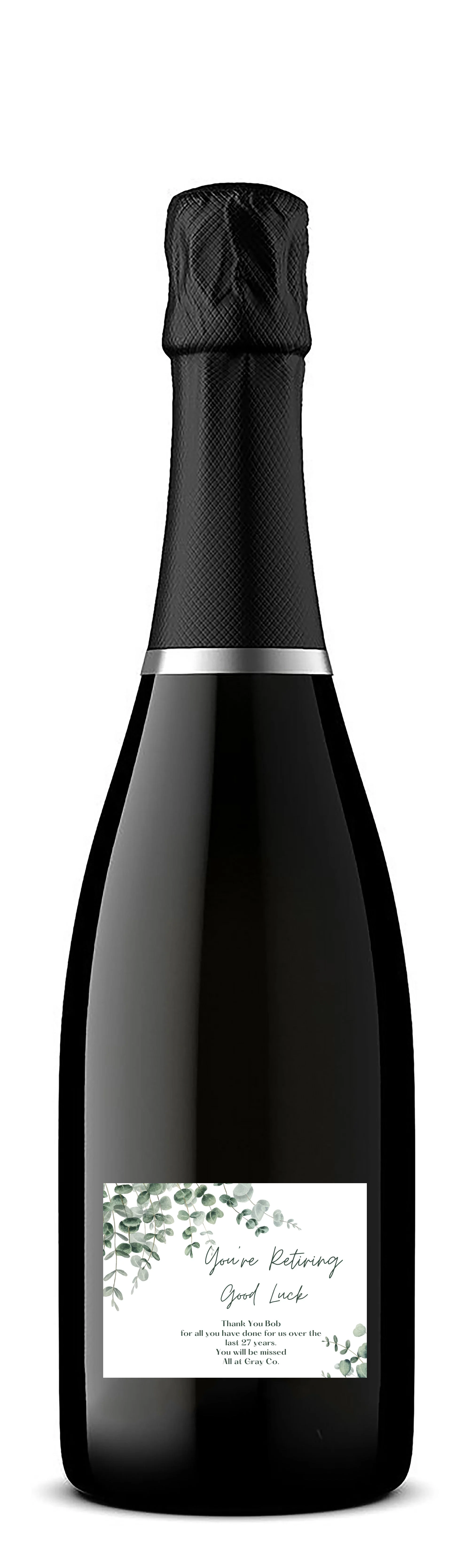 Personalised Prosecco Bottle Label - Retirement Leaves Design - Image 3
