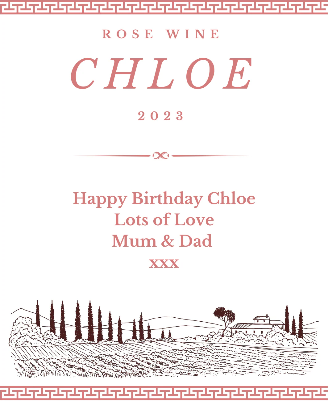 Personalised Rose Wine Bottle Label - Vineyard Design - Image 2