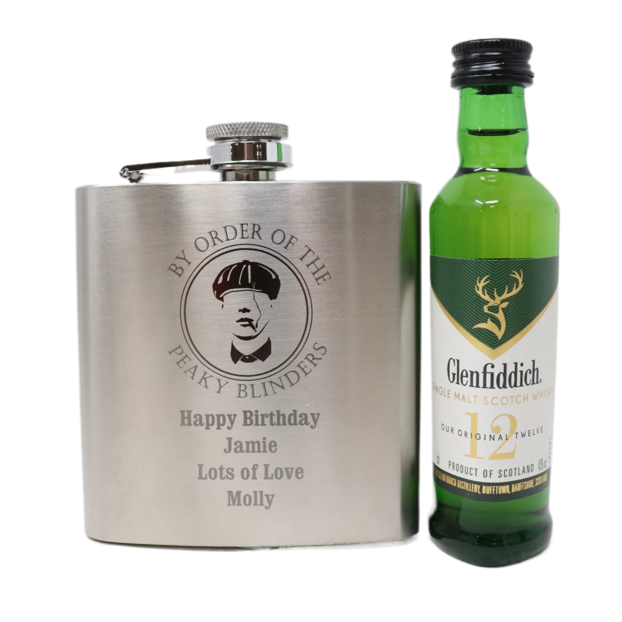 Personalised Silver Hip Flask & Miniature Alcohol - Peaky Blinders Design - Image 11