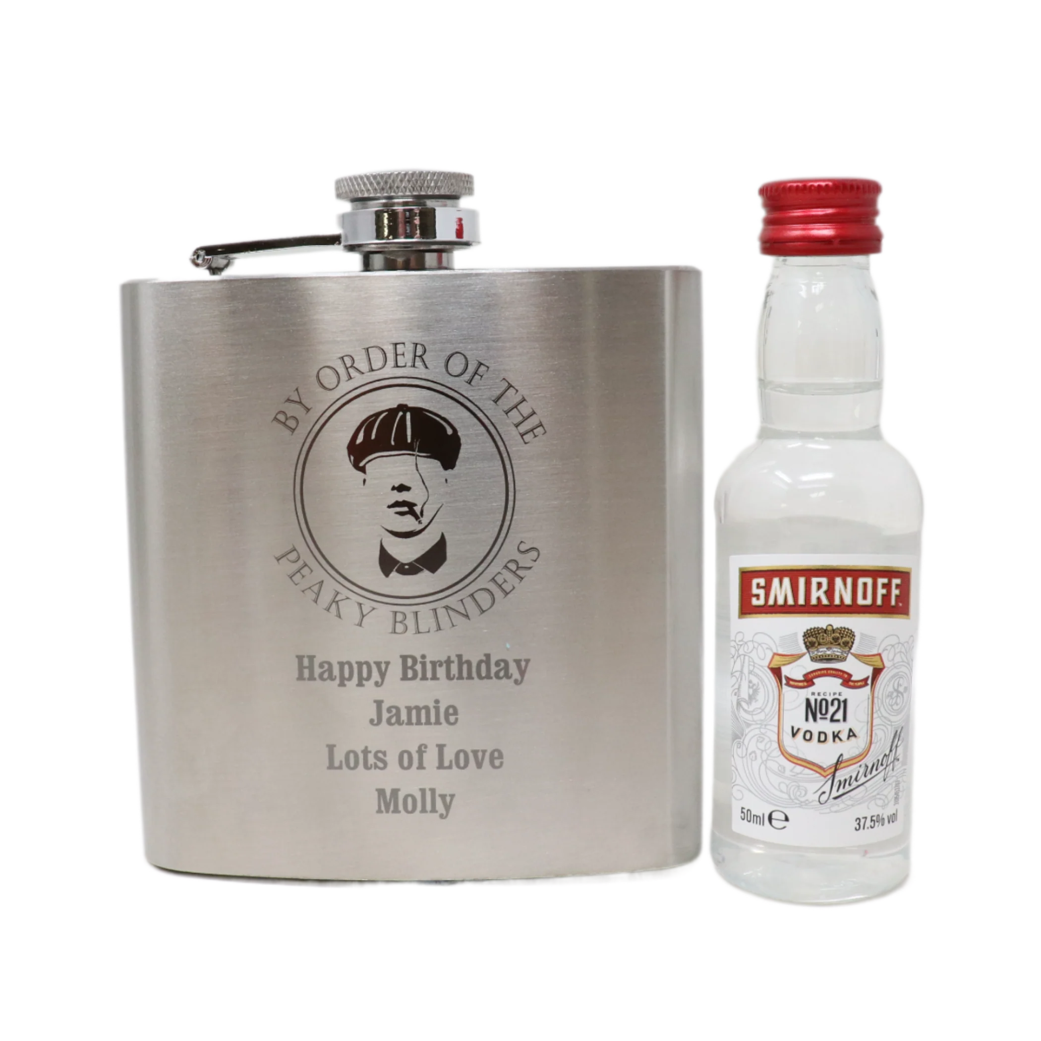 Personalised Silver Hip Flask & Miniature Alcohol - Peaky Blinders Design - Image 23