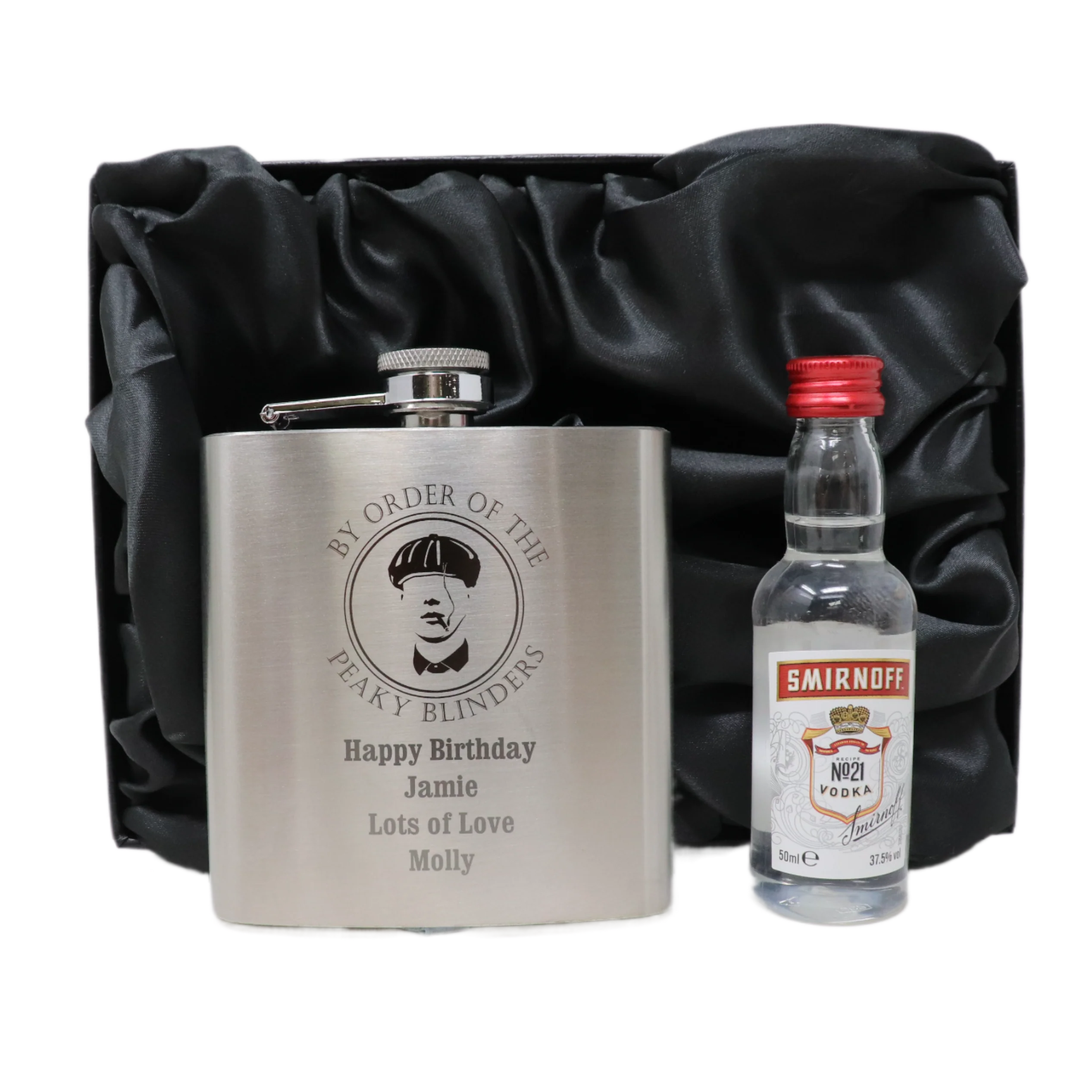 Personalised Silver Hip Flask & Miniature Alcohol - Peaky Blinders Design - Image 24