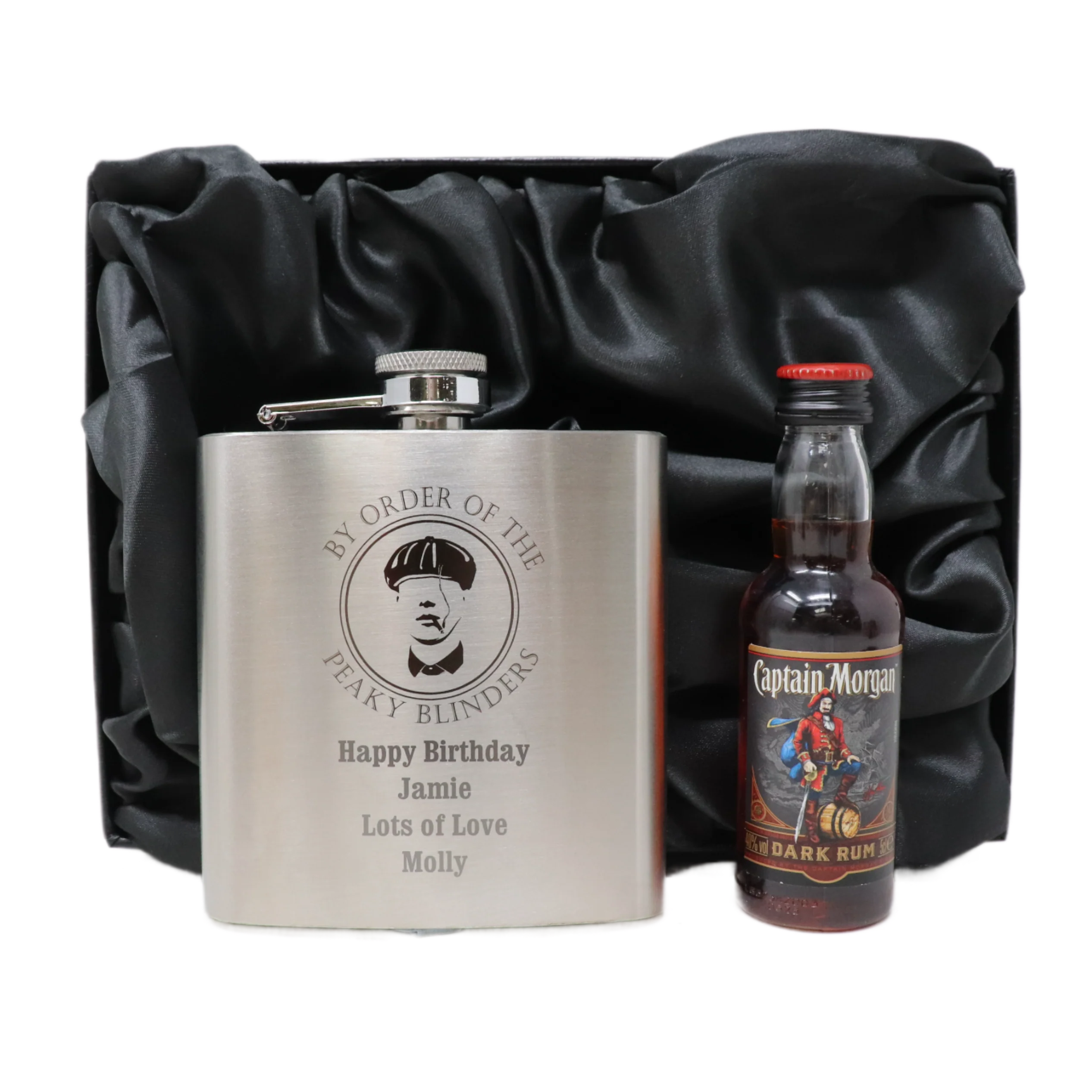 Personalised Silver Hip Flask & Miniature Alcohol - Peaky Blinders Design - Image 3