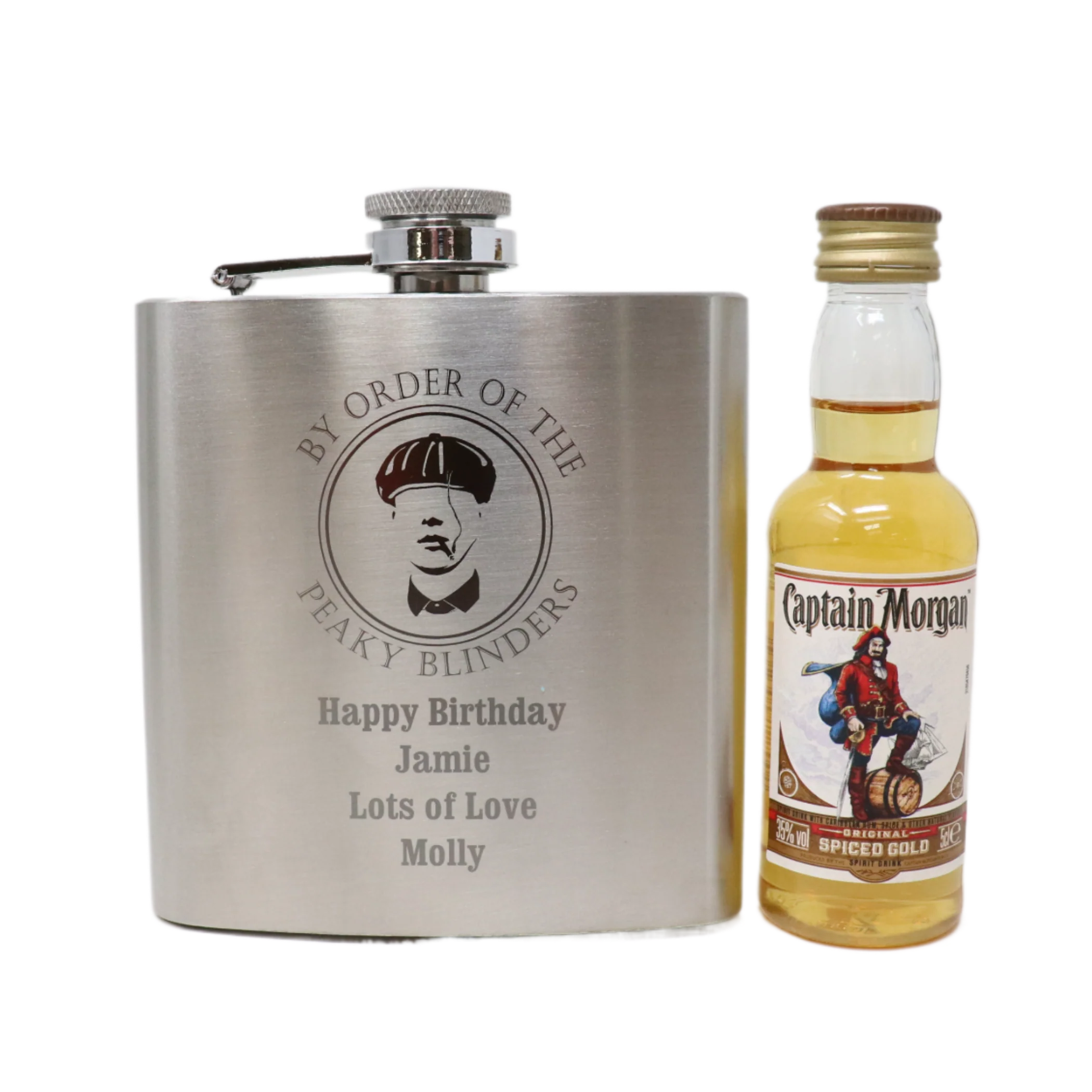 Personalised Silver Hip Flask & Miniature Alcohol - Peaky Blinders Design - Image 4