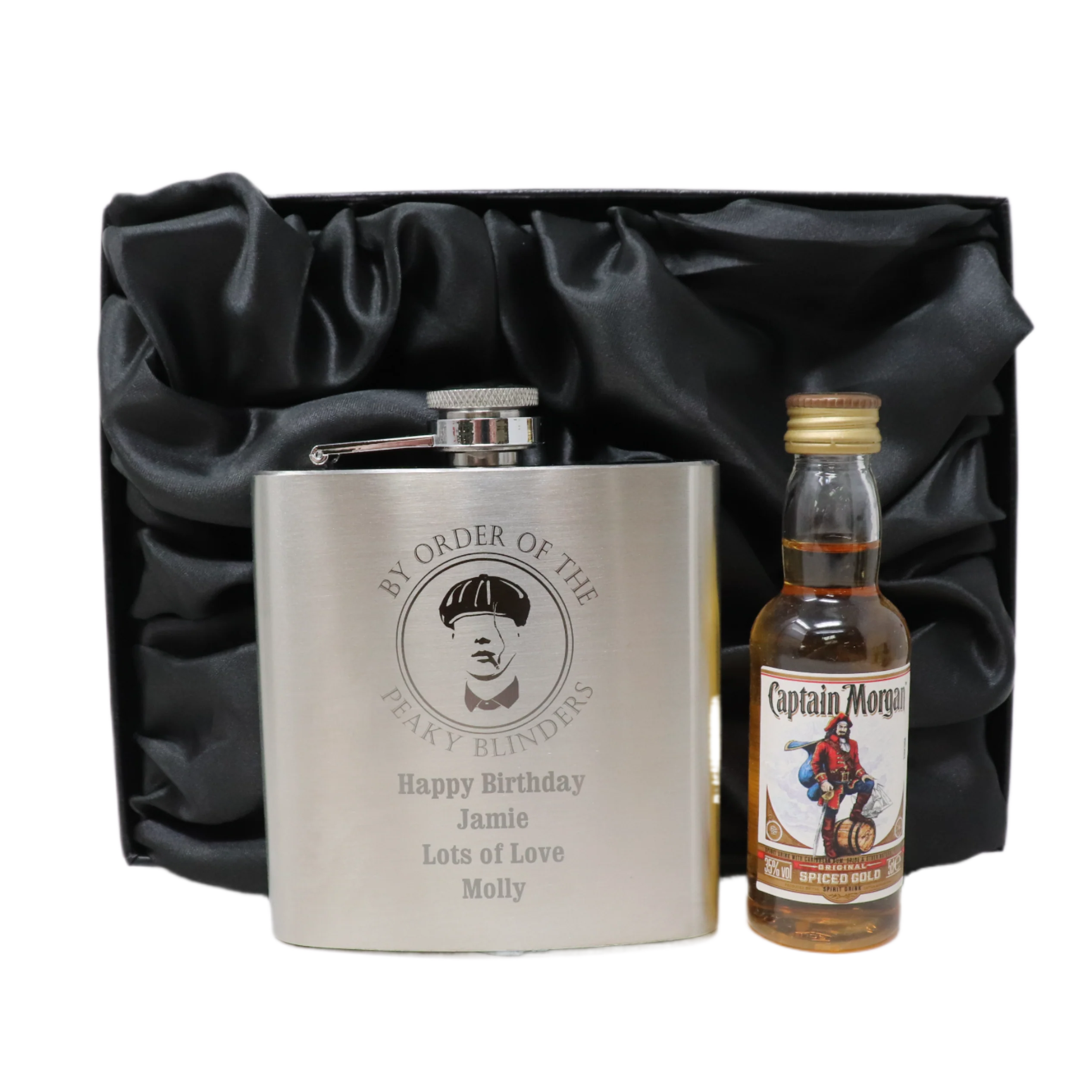 Personalised Silver Hip Flask & Miniature Alcohol - Peaky Blinders Design - Image 5