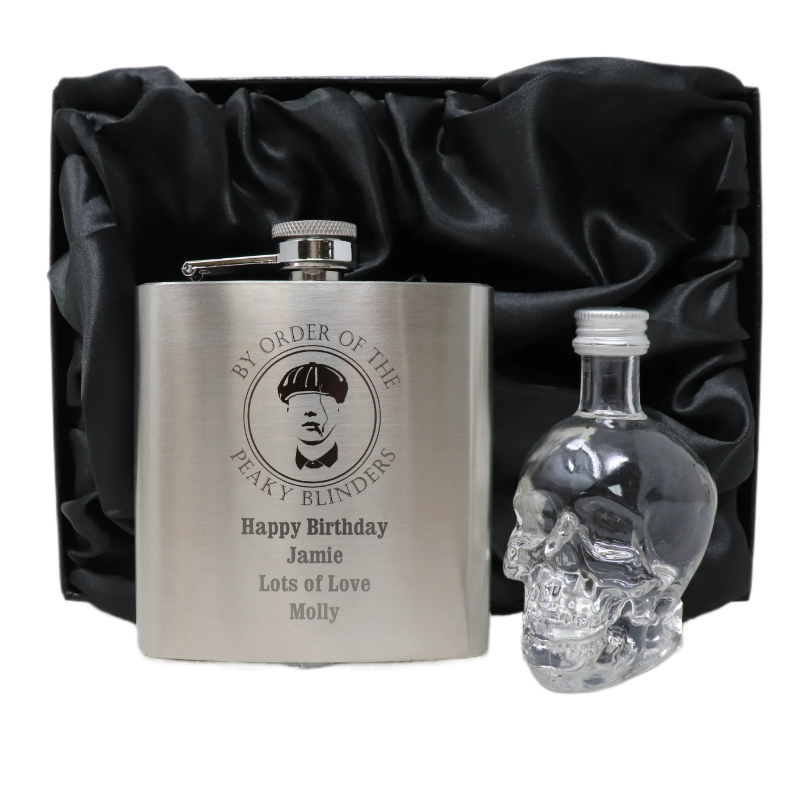 Personalised Silver Hip Flask & Miniature Alcohol - Peaky Blinders Design - Image 6