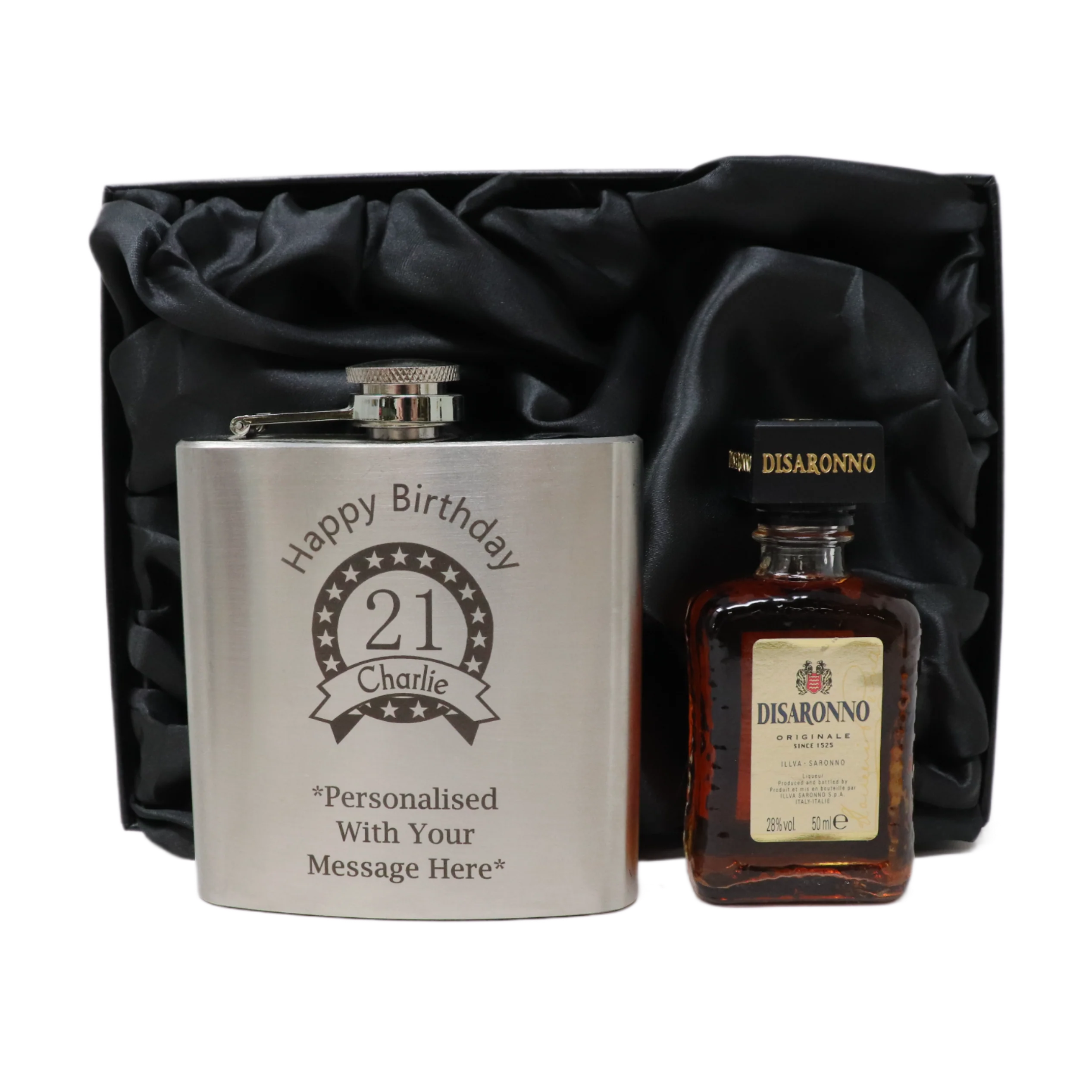 Personalised Silver Birthday Hip Flask & Miniature Alcohol Bottle - Image 10