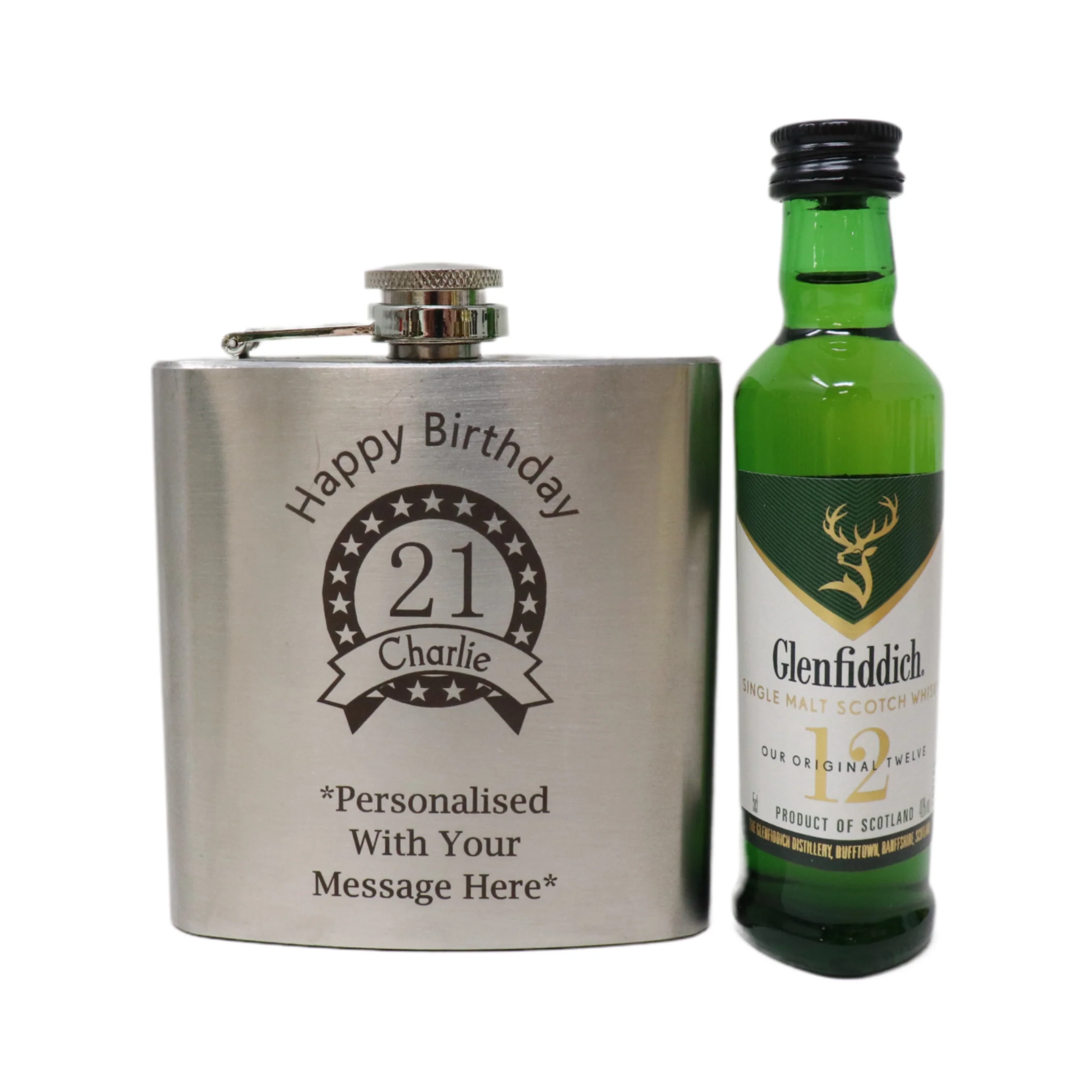 Personalised Silver Birthday Hip Flask & Miniature Alcohol Bottle - Image 11