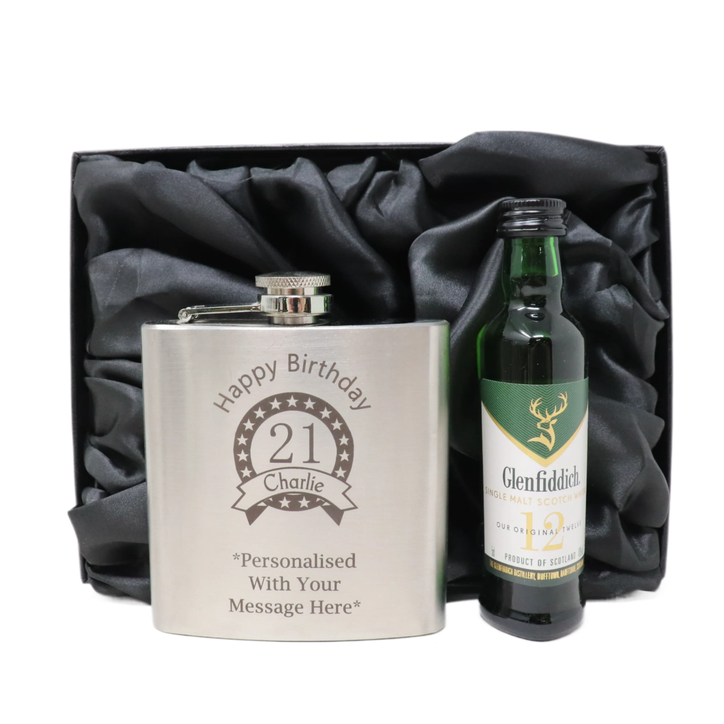 Personalised Silver Birthday Hip Flask & Miniature Alcohol Bottle - Image 12