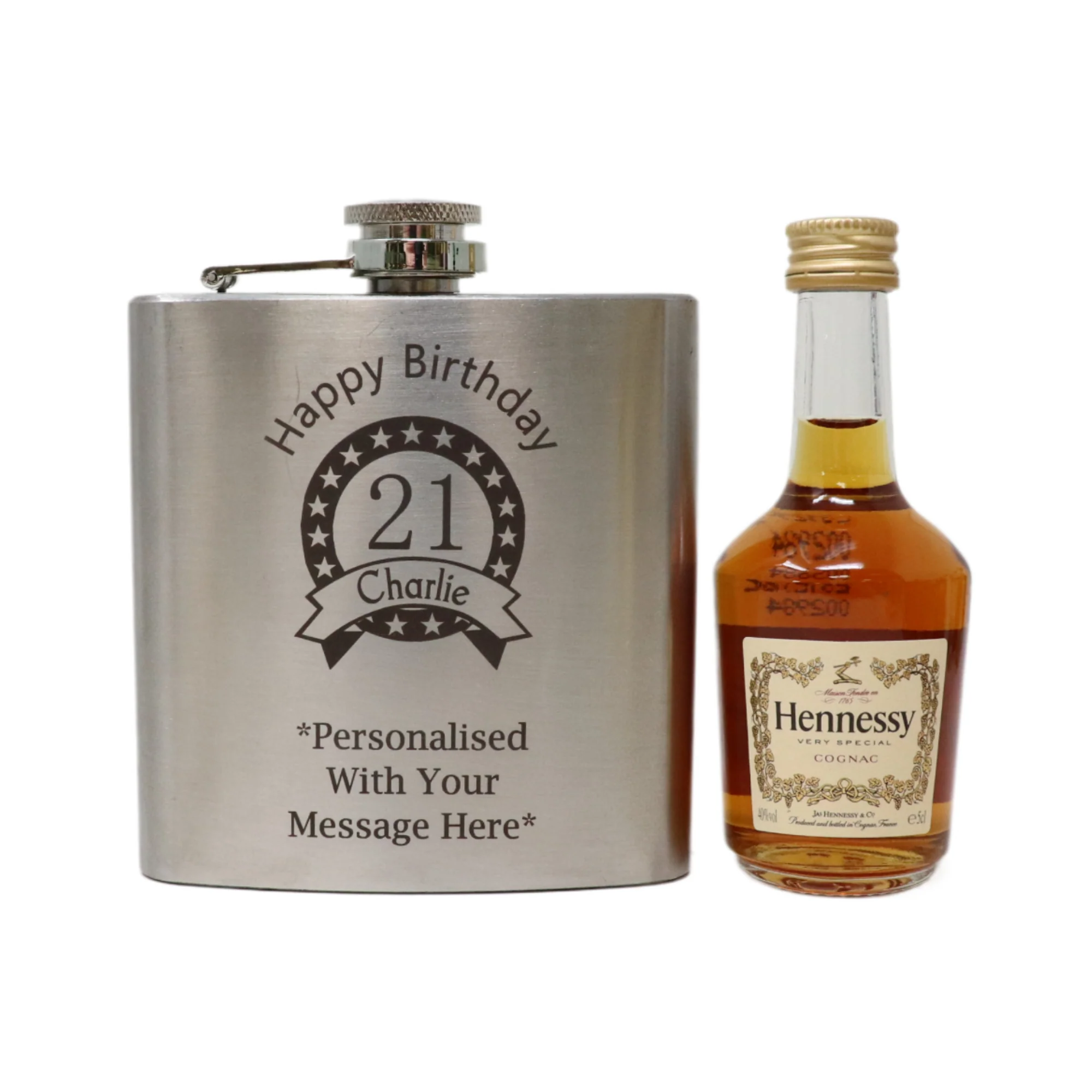 Personalised Silver Birthday Hip Flask & Miniature Alcohol Bottle - Image 13